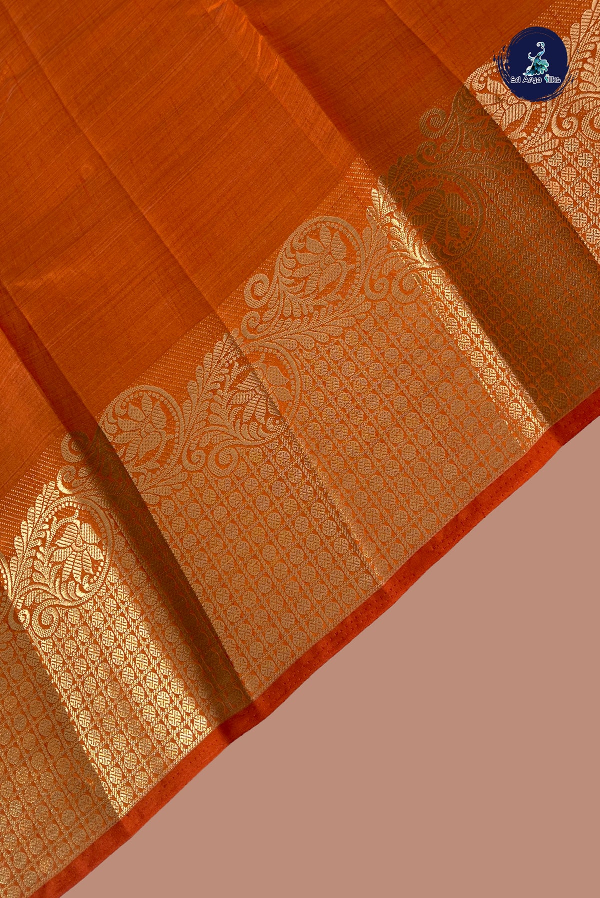 Orange Semi Tussar Saree With Plain Pattern