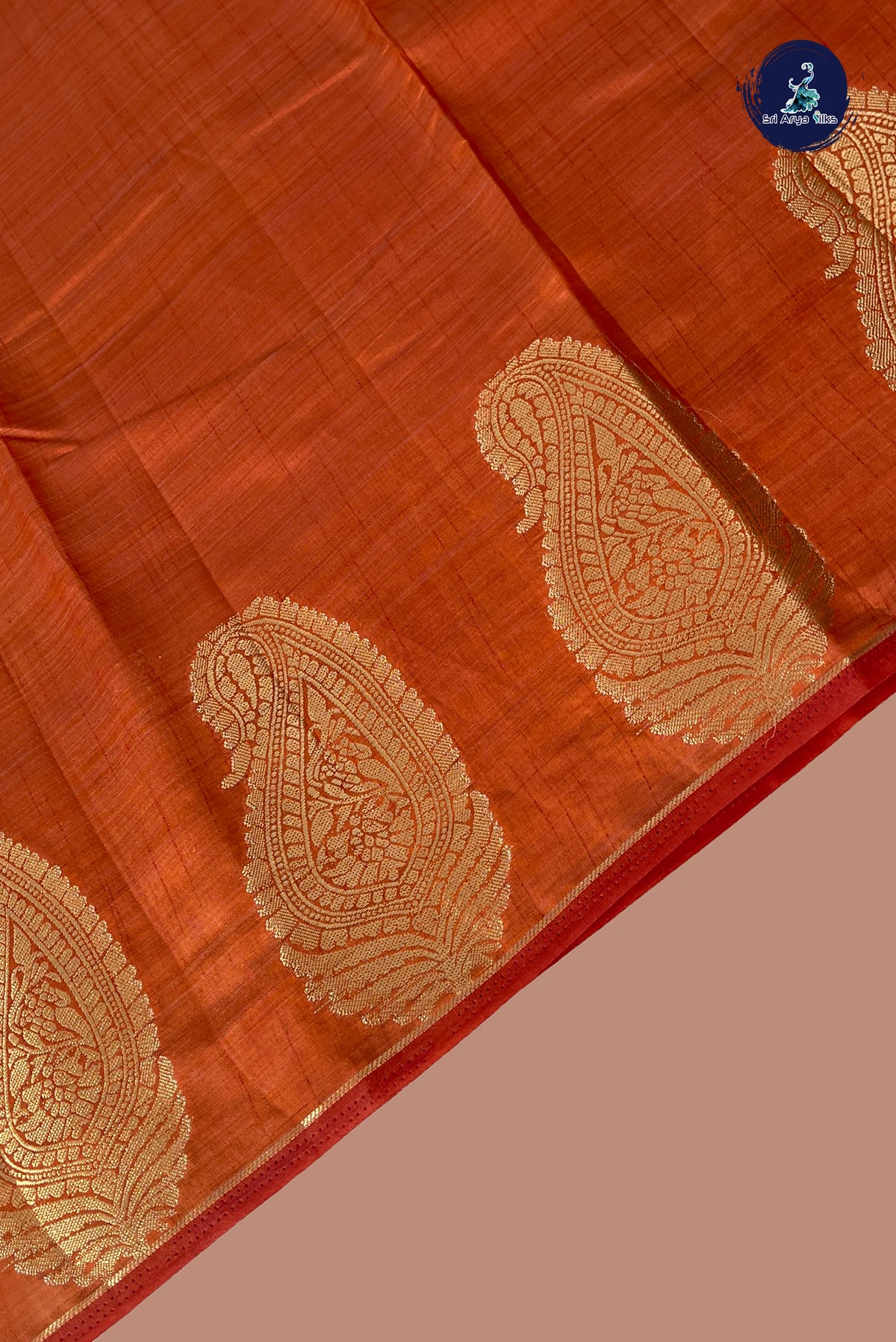 Rust Semi Tussar Saree With Plain Pattern