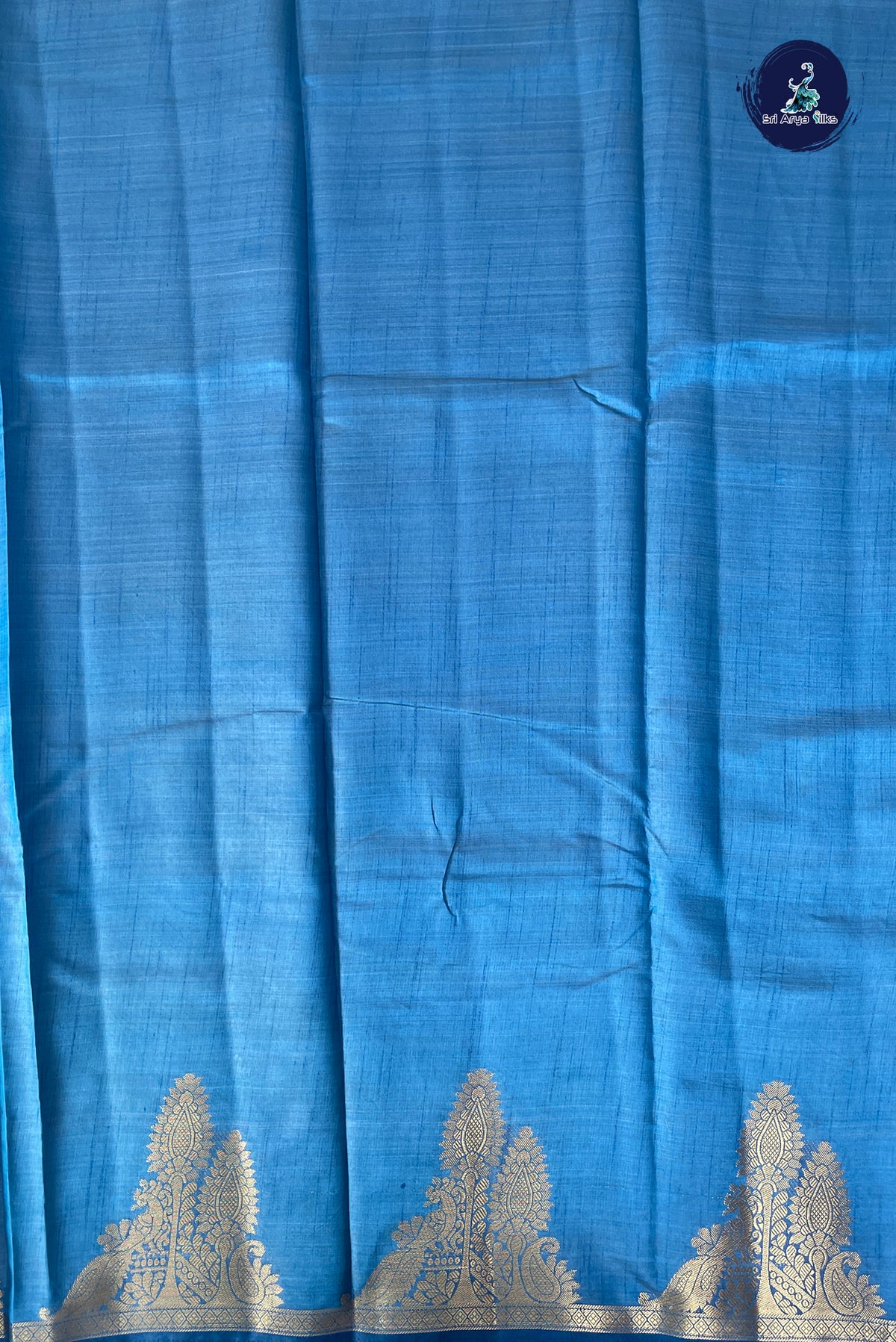 Blue Semi Tussar Saree With Plain Pattern