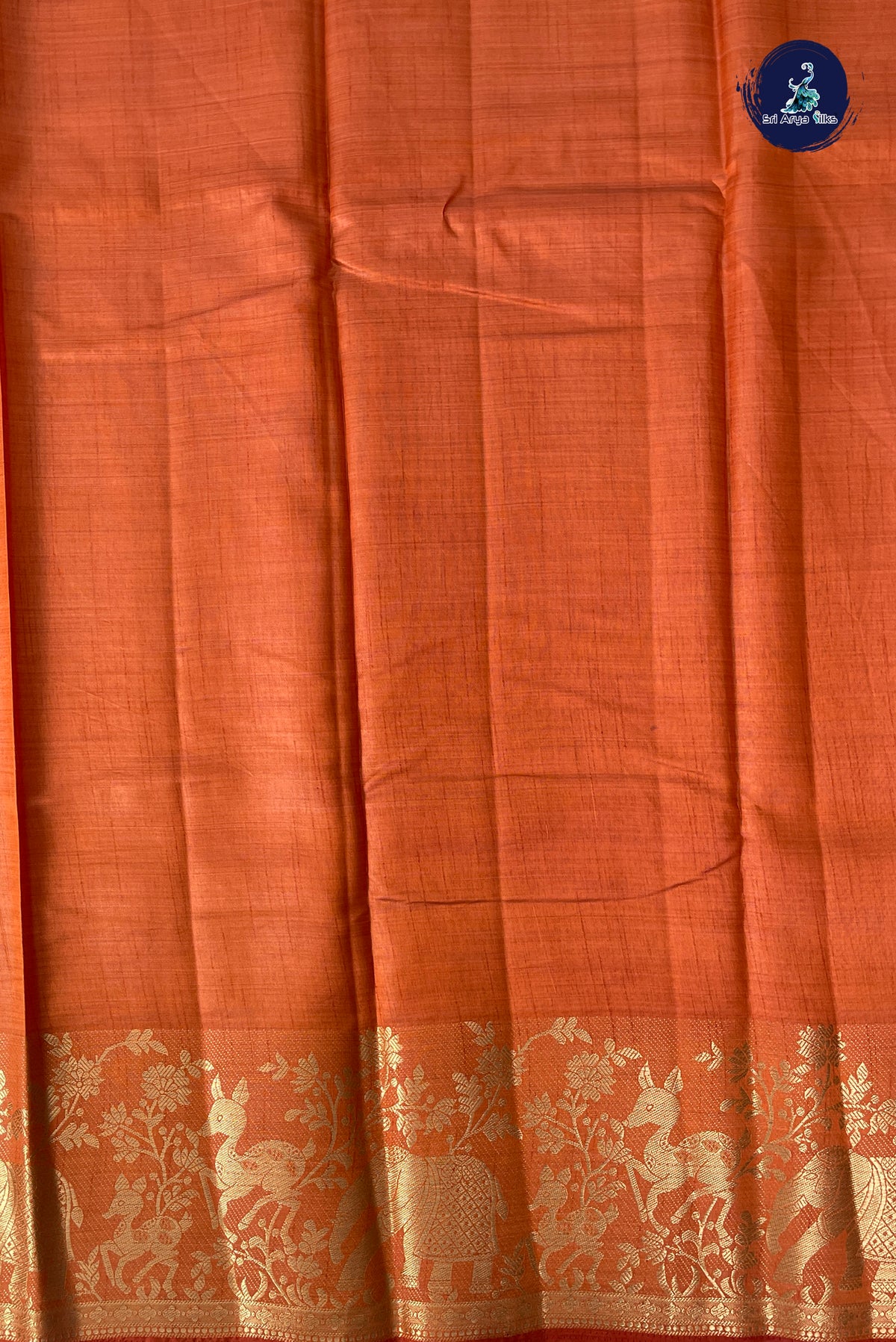 Orange Semi Tussar Saree With Plain Pattern