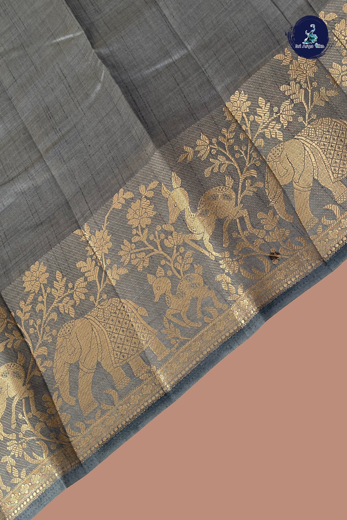 Grey Semi Tussar Saree With Plain Pattern