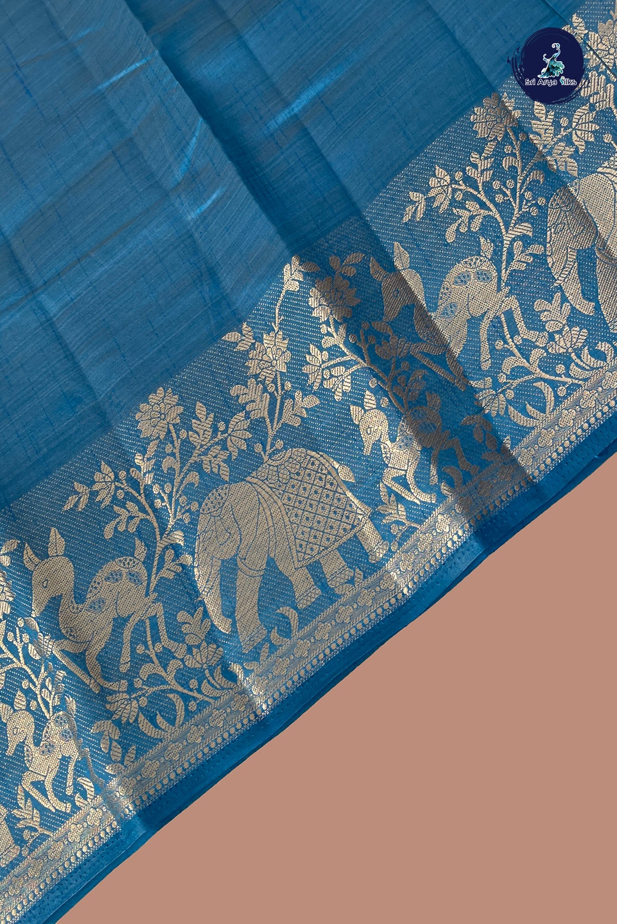 Blue Semi Tussar Saree With Plain Pattern