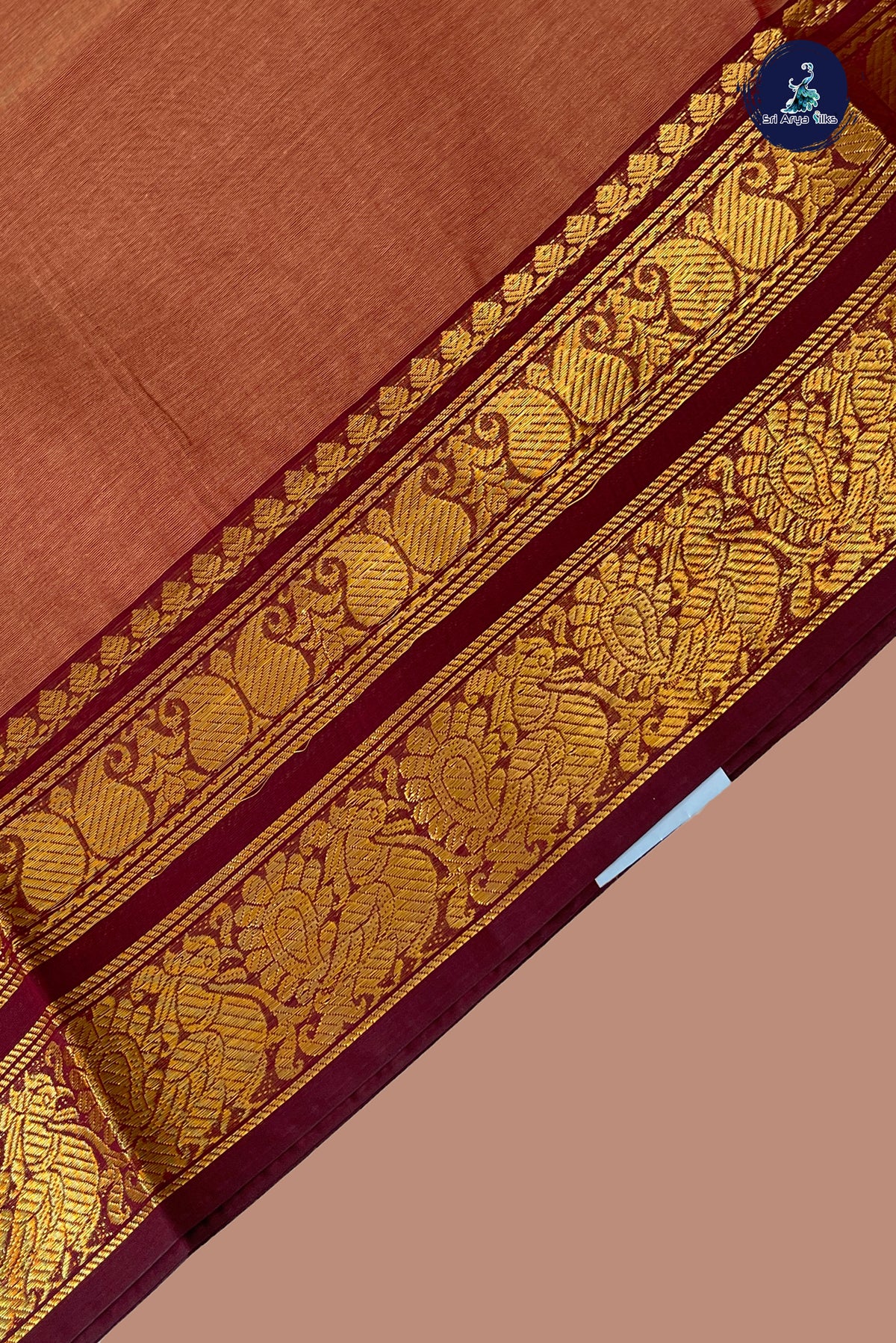 Brown Kanchi Cotton Saree With Plain Pattern