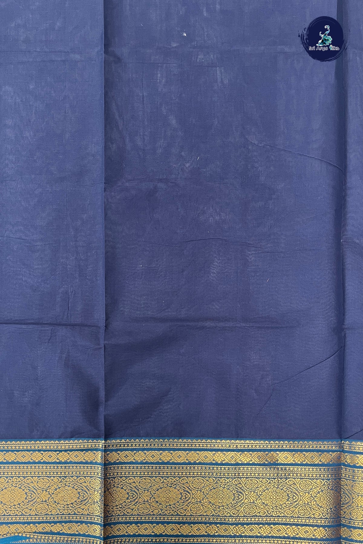 Navy Blue Kanchi Cotton Saree With Plain Pattern