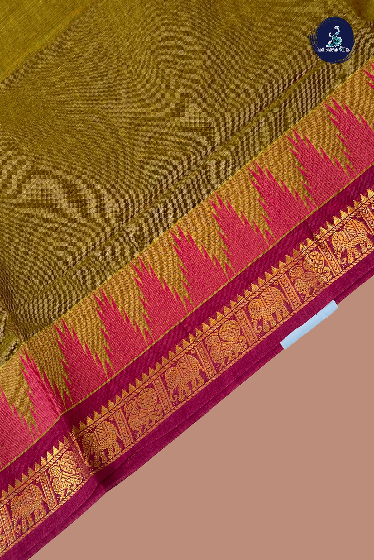 Dual Tone Mehendi Green Kanchi Cotton Saree With Plain Pattern