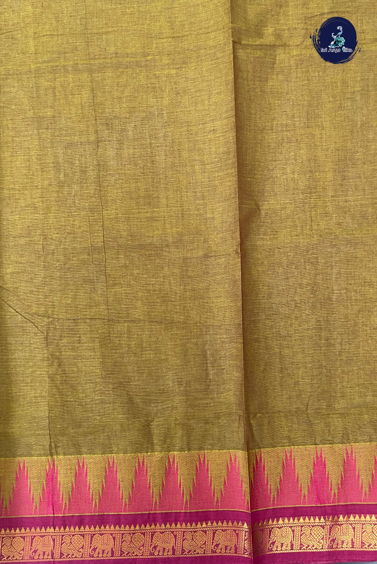 Dual Tone Mehendi Green Kanchi Cotton Saree With Plain Pattern