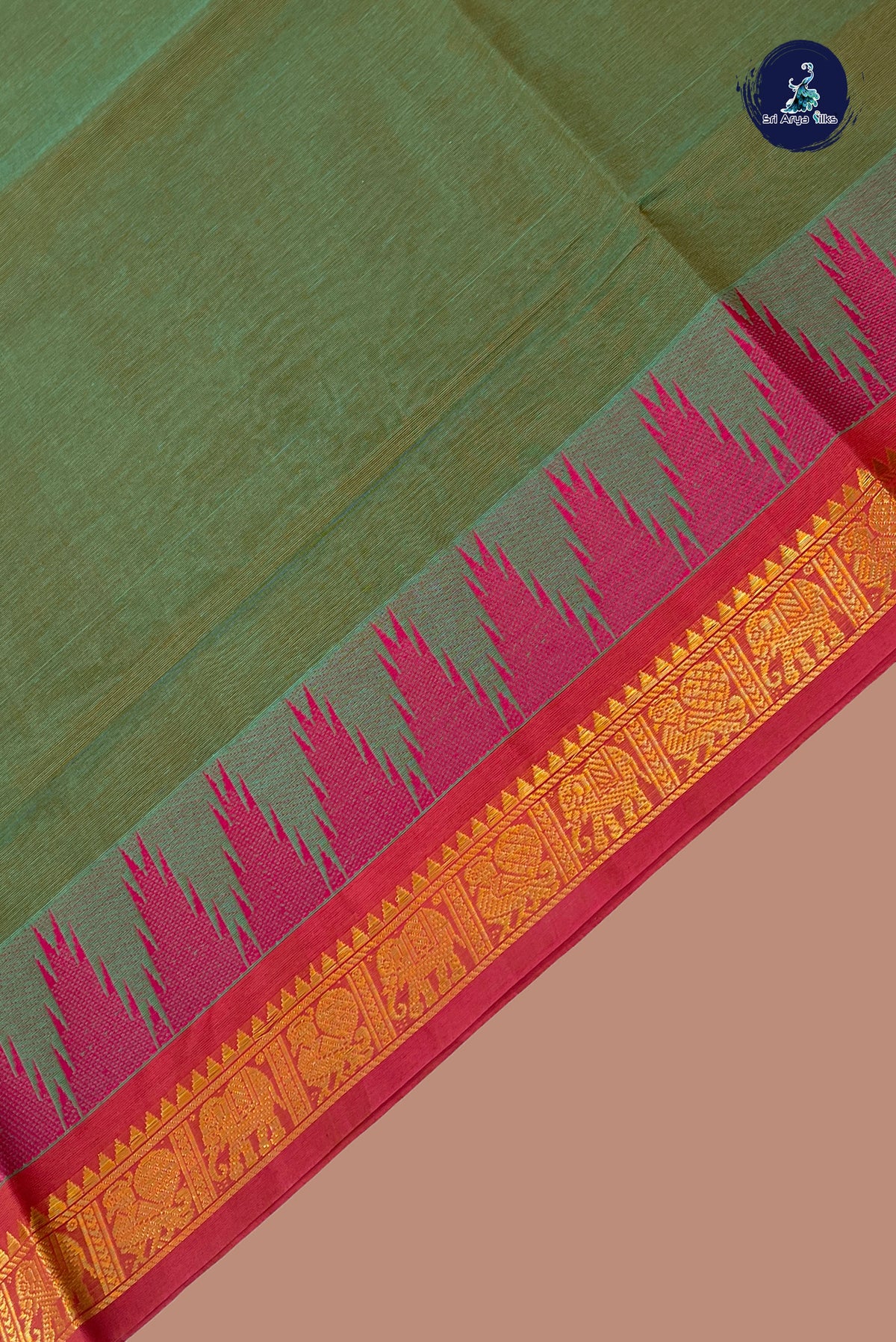 Dual Tone Green Kanchi Cotton Saree With Plain Pattern