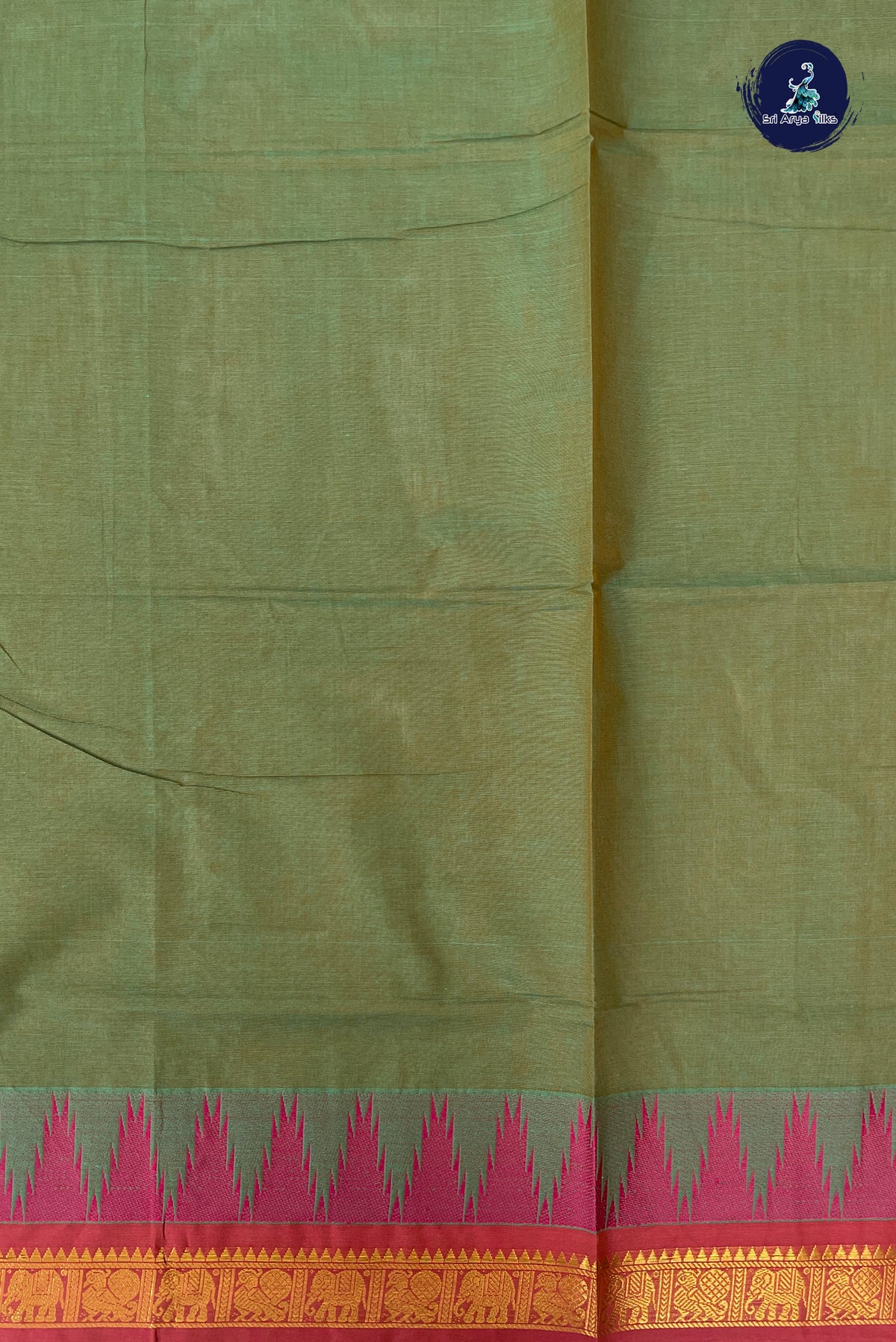 Dual Tone Green Kanchi Cotton Saree With Plain Pattern