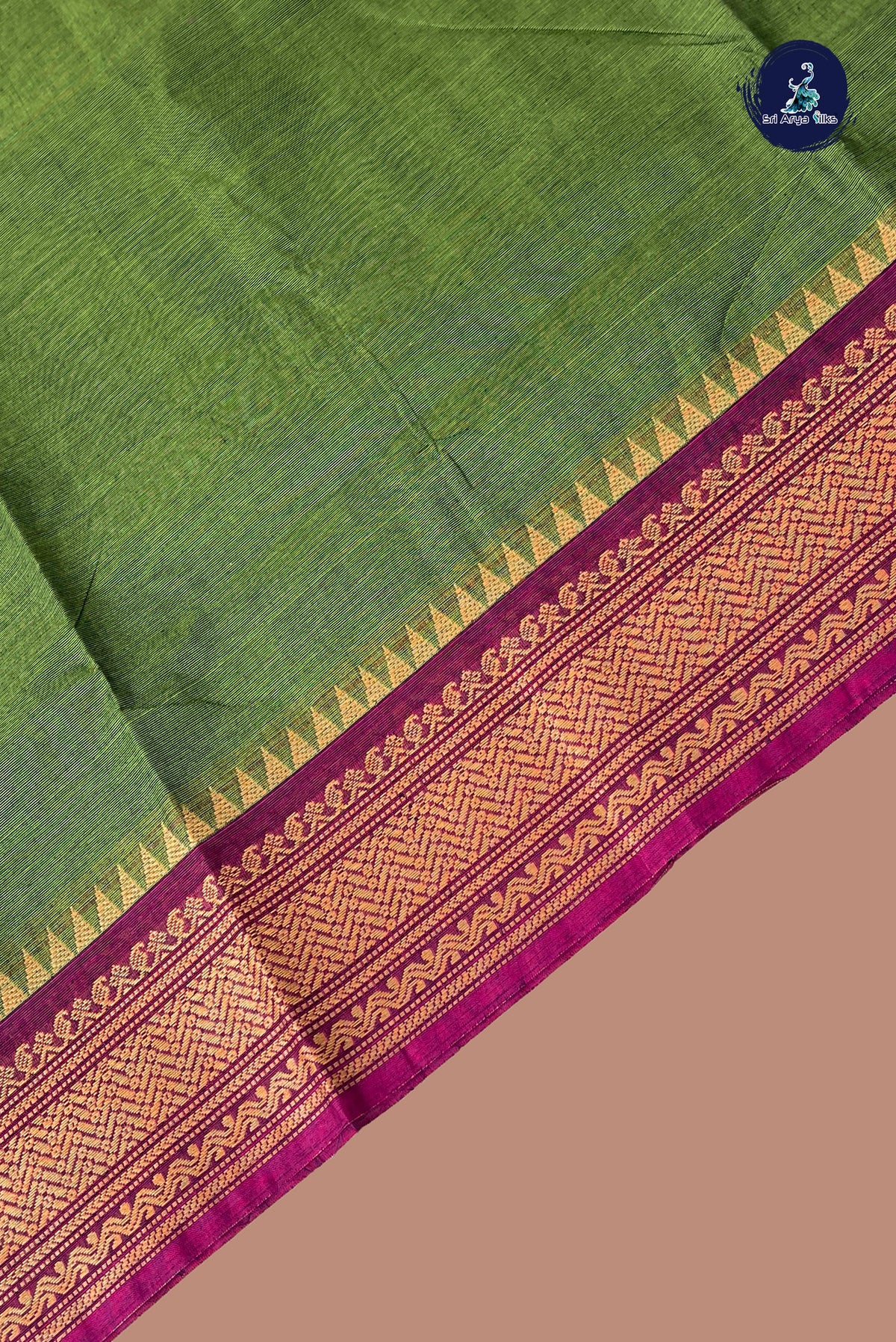 Green Chettinad Cotton Saree With Plain Pattern