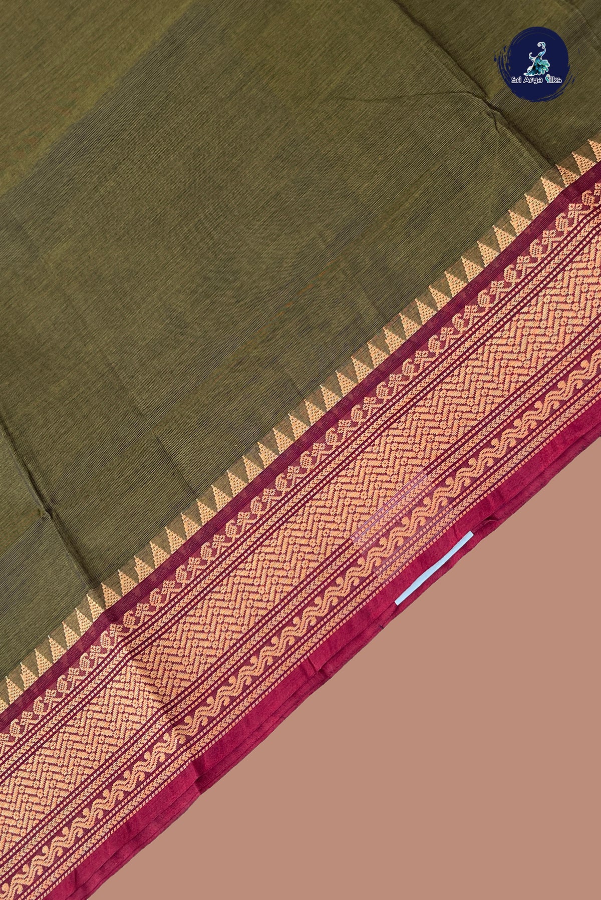 Dark Green Chettinad Cotton Saree With Plain Pattern