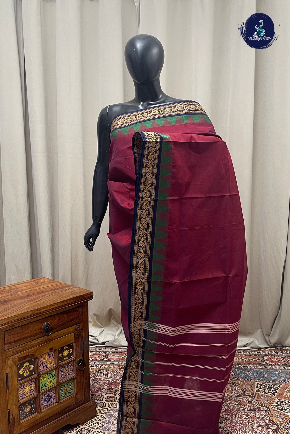 Arakku Chettinad Cotton Saree With Plain Pattern