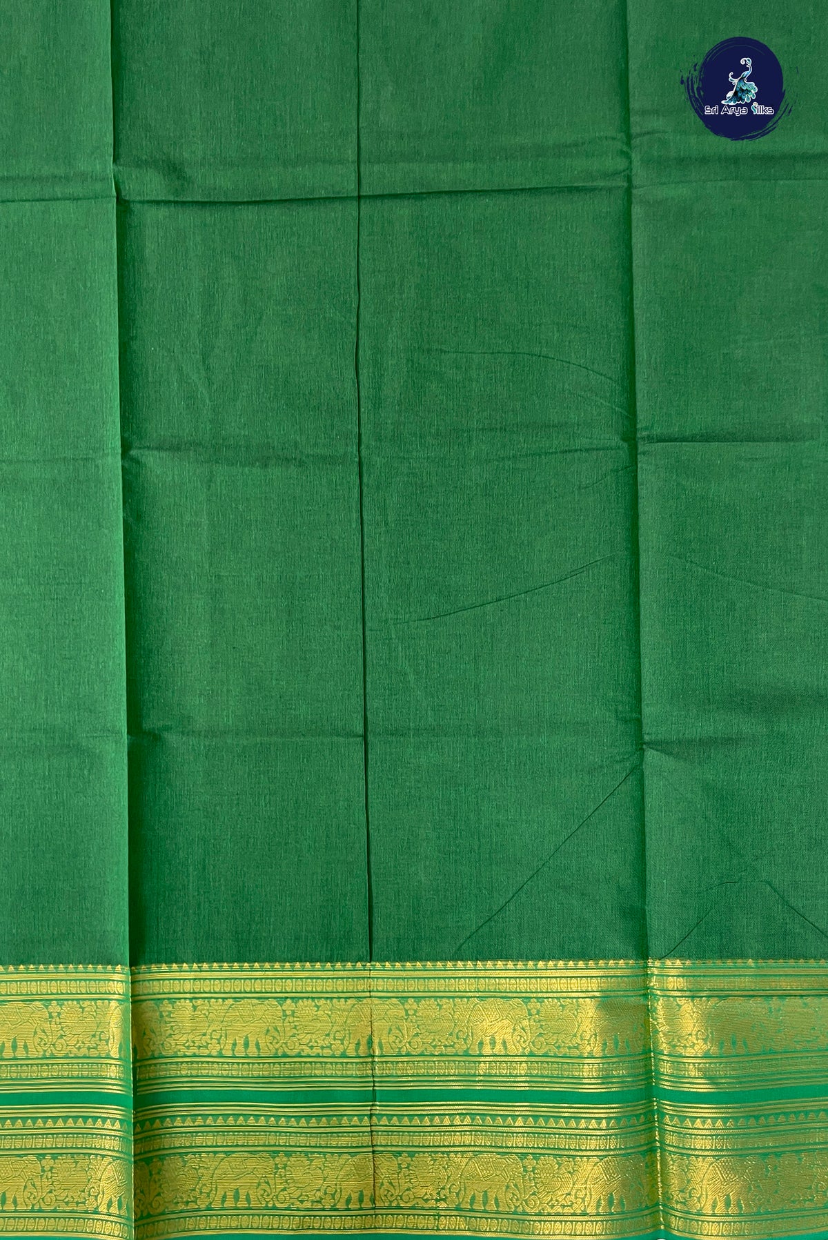 Green Kanchi Cotton Saree With Plain Pattern