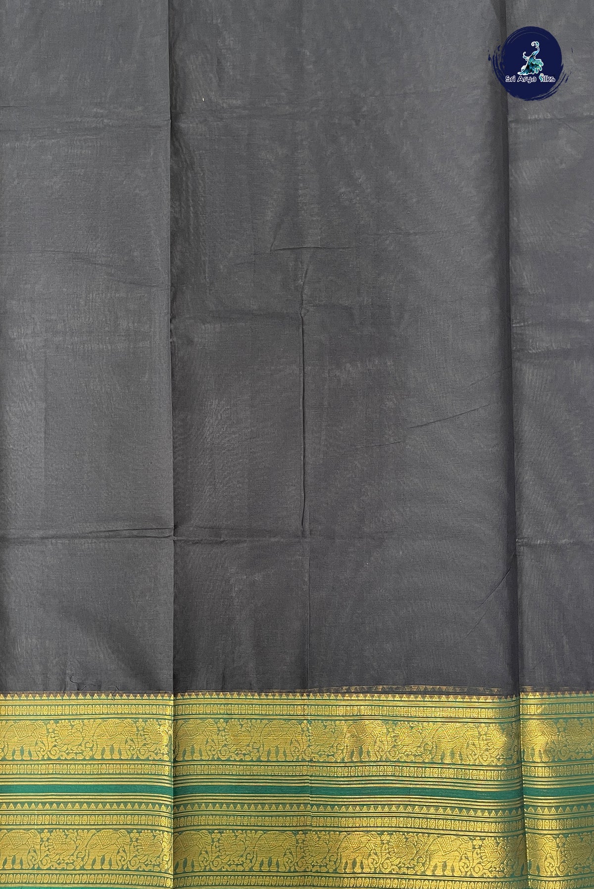 Black Kanchi Cotton Saree With Plain Pattern