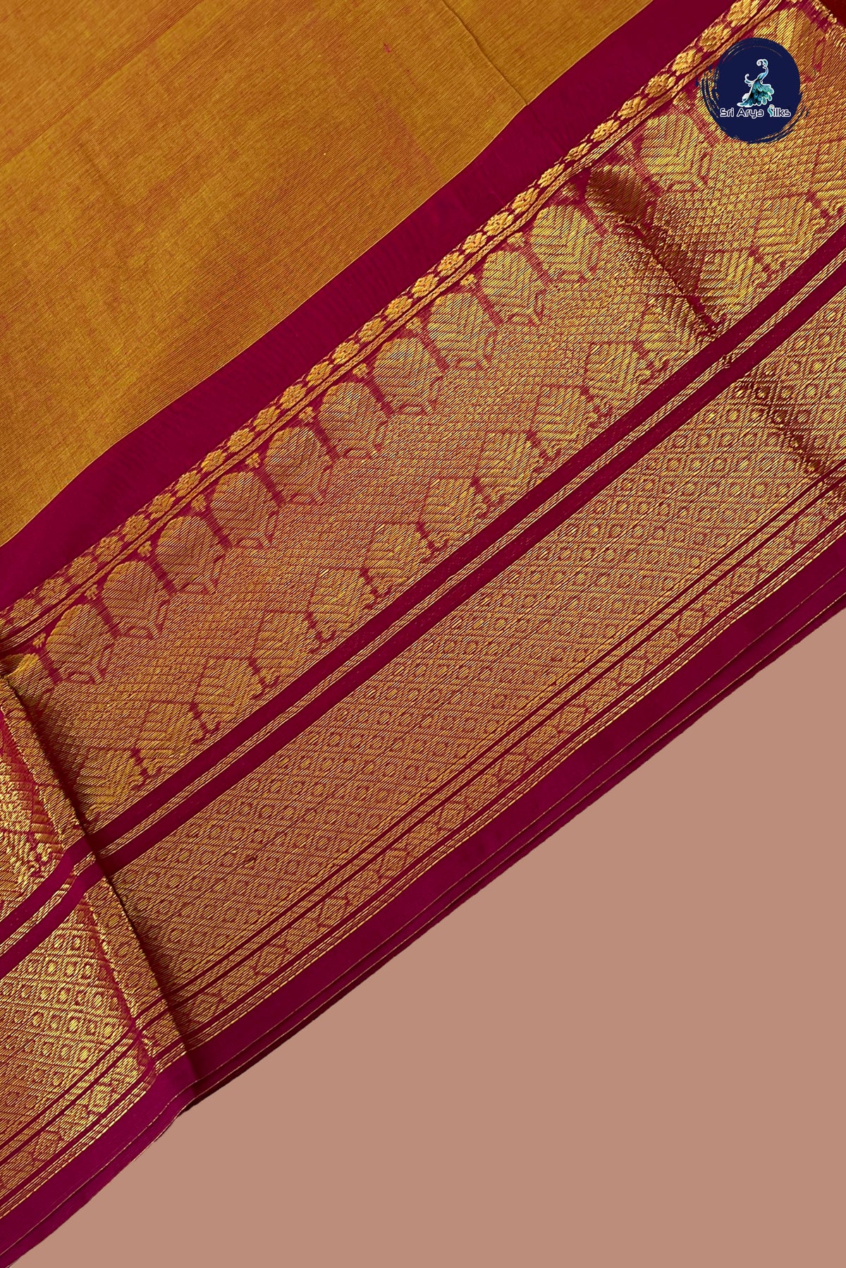 Orange Kanchi Cotton Saree With Plain Pattern
