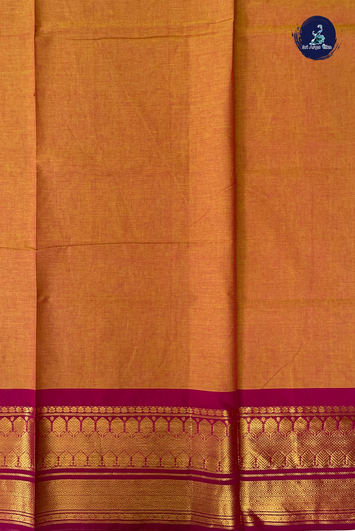 Orange Kanchi Cotton Saree With Plain Pattern
