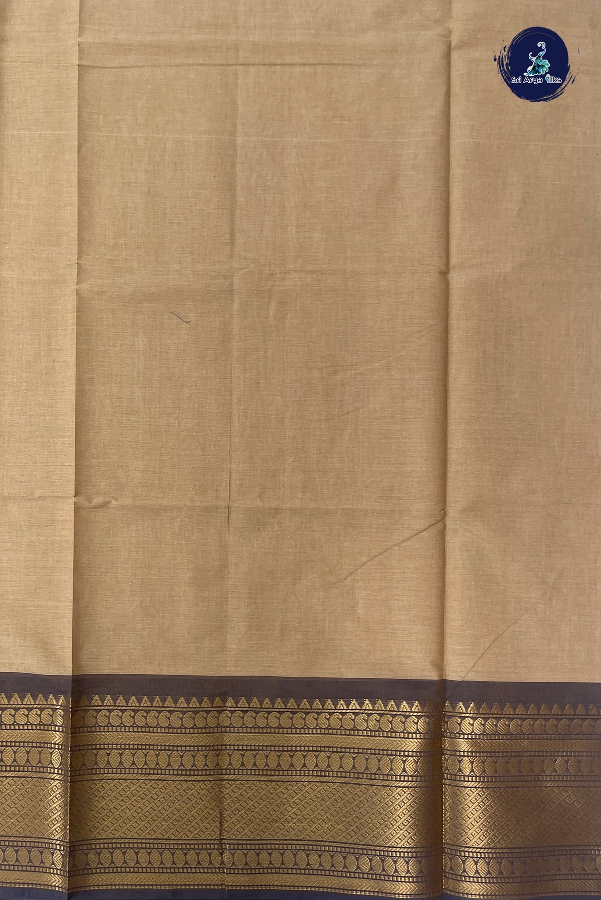 Beige Kanchi Cotton Saree With Plain Pattern