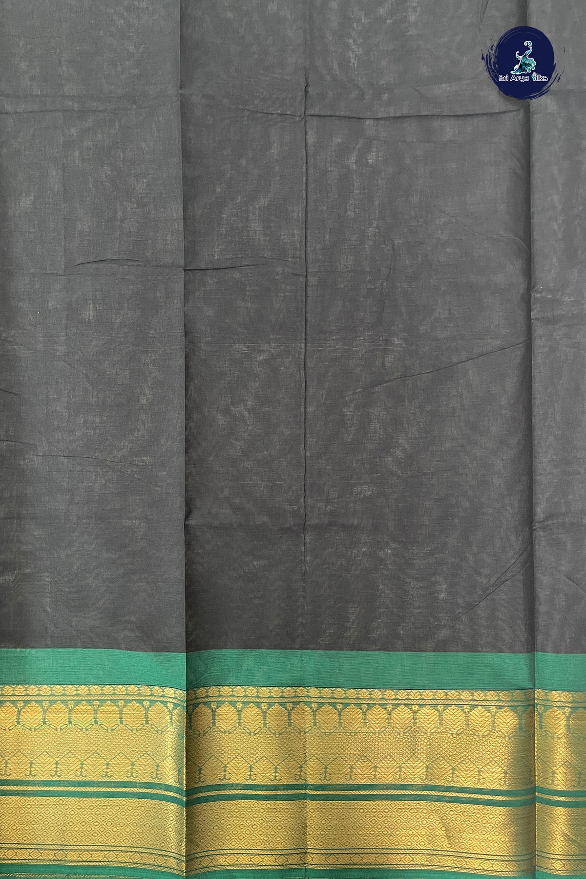 Black Kanchi Cotton Saree With Plain Pattern