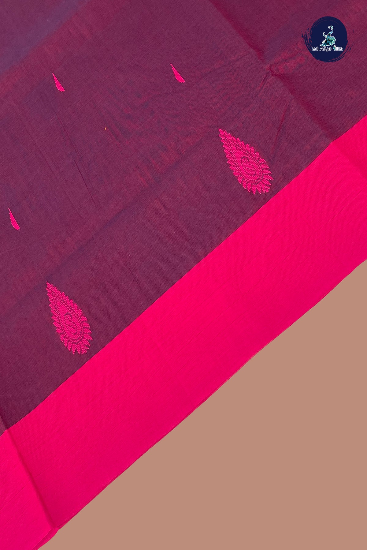 Dark Plum Kanchi Cotton Saree With Buttas Pattern