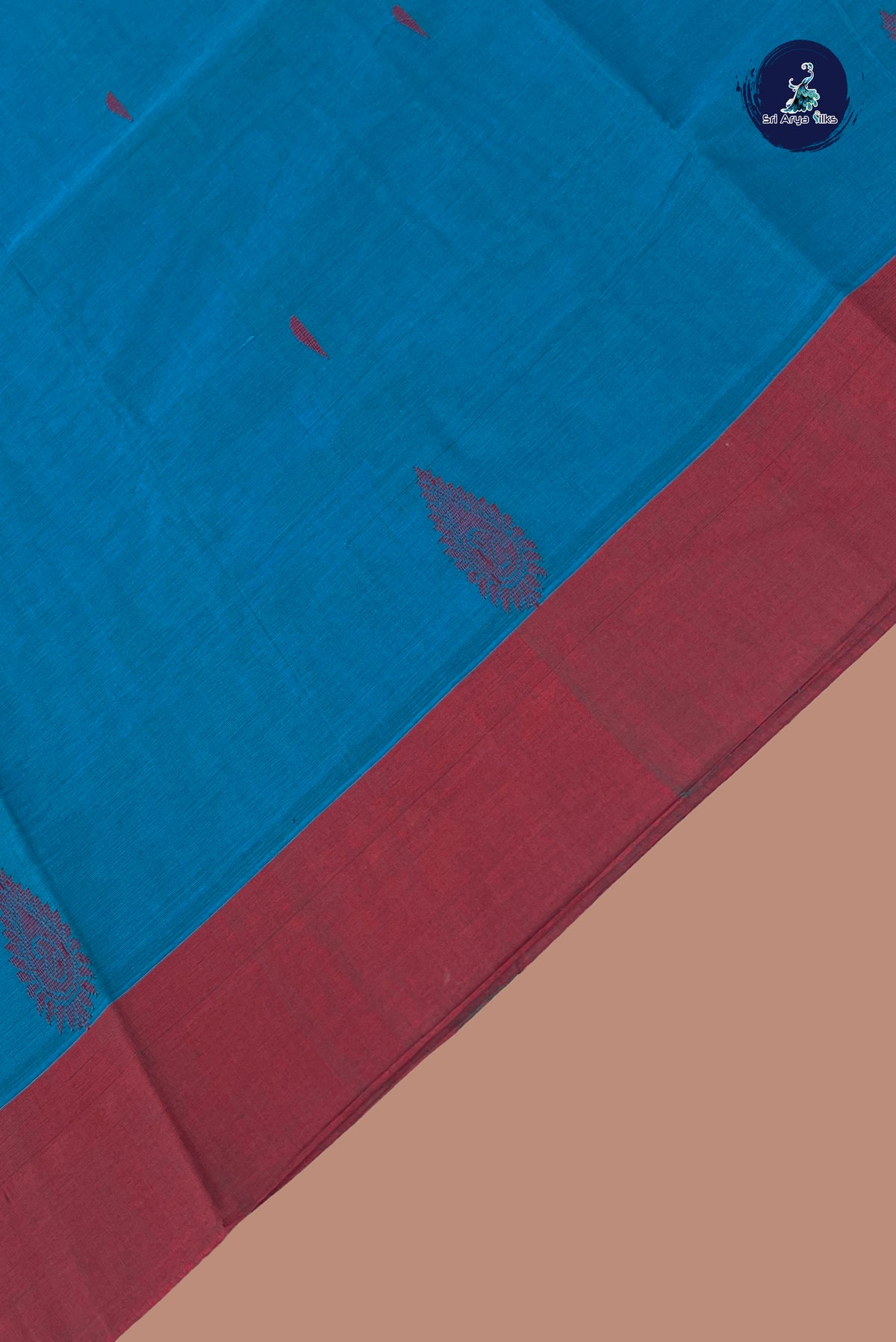 Teal Blue Kanchi Cotton Saree With Buttas Pattern