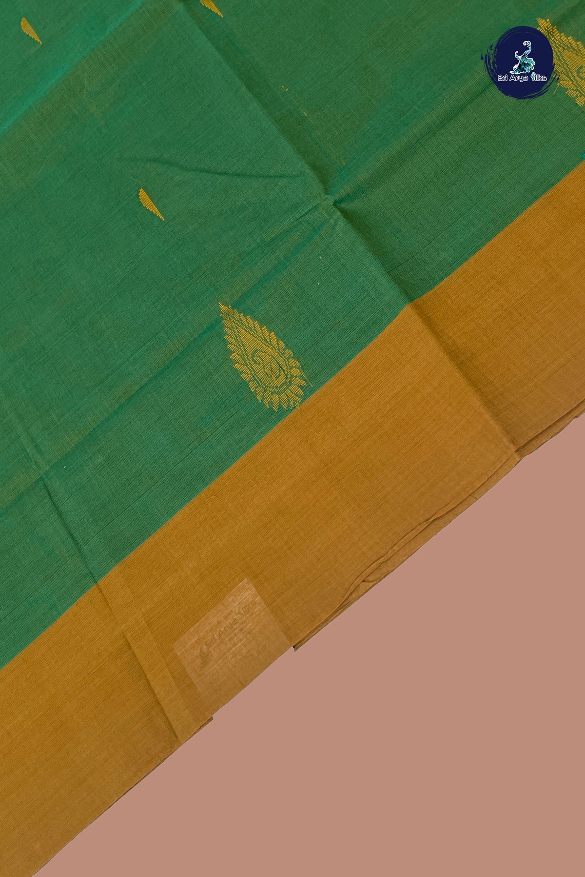 Green Kanchi Cotton Saree With Buttas Pattern