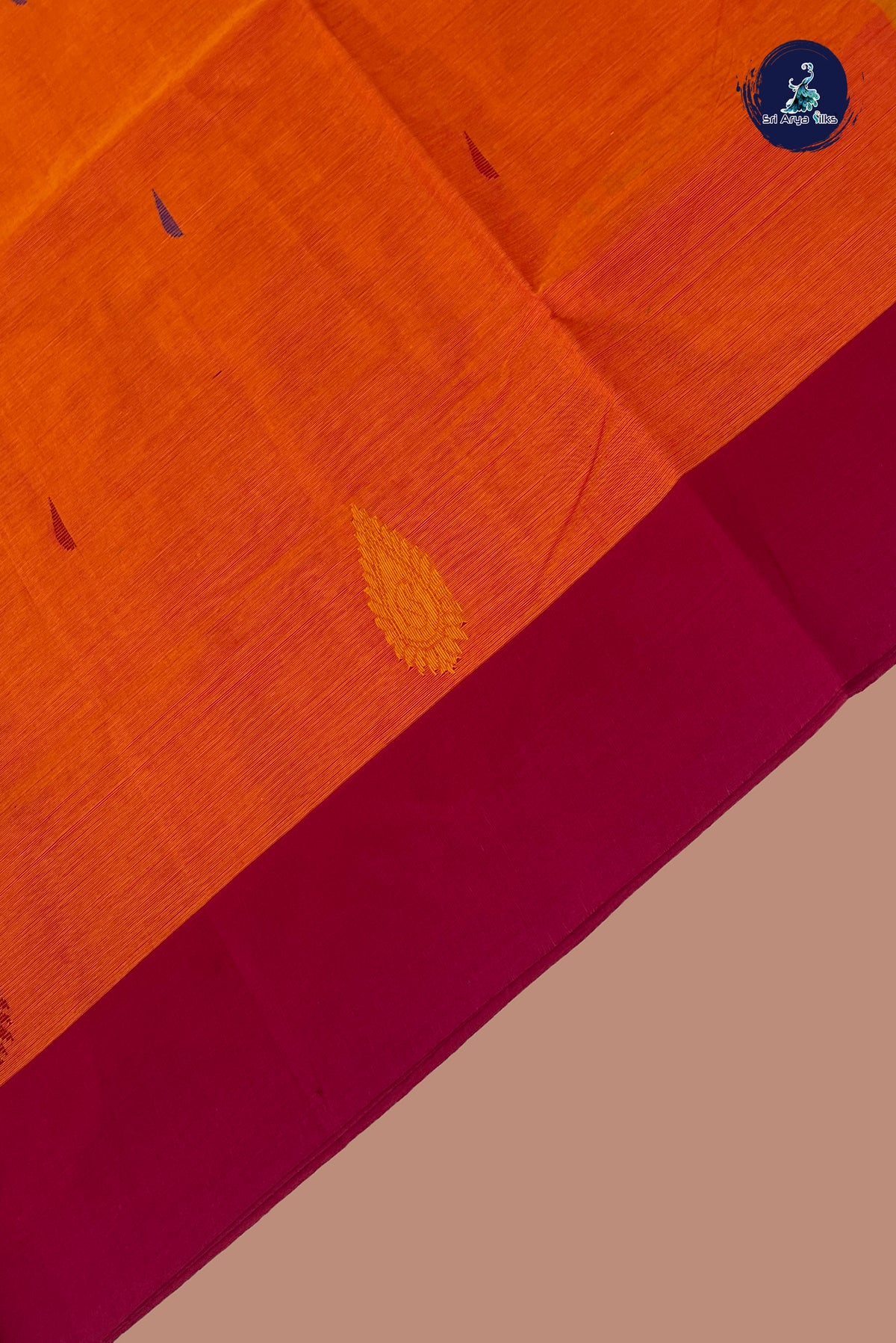Orange Kanchi Cotton Saree With Buttas Pattern