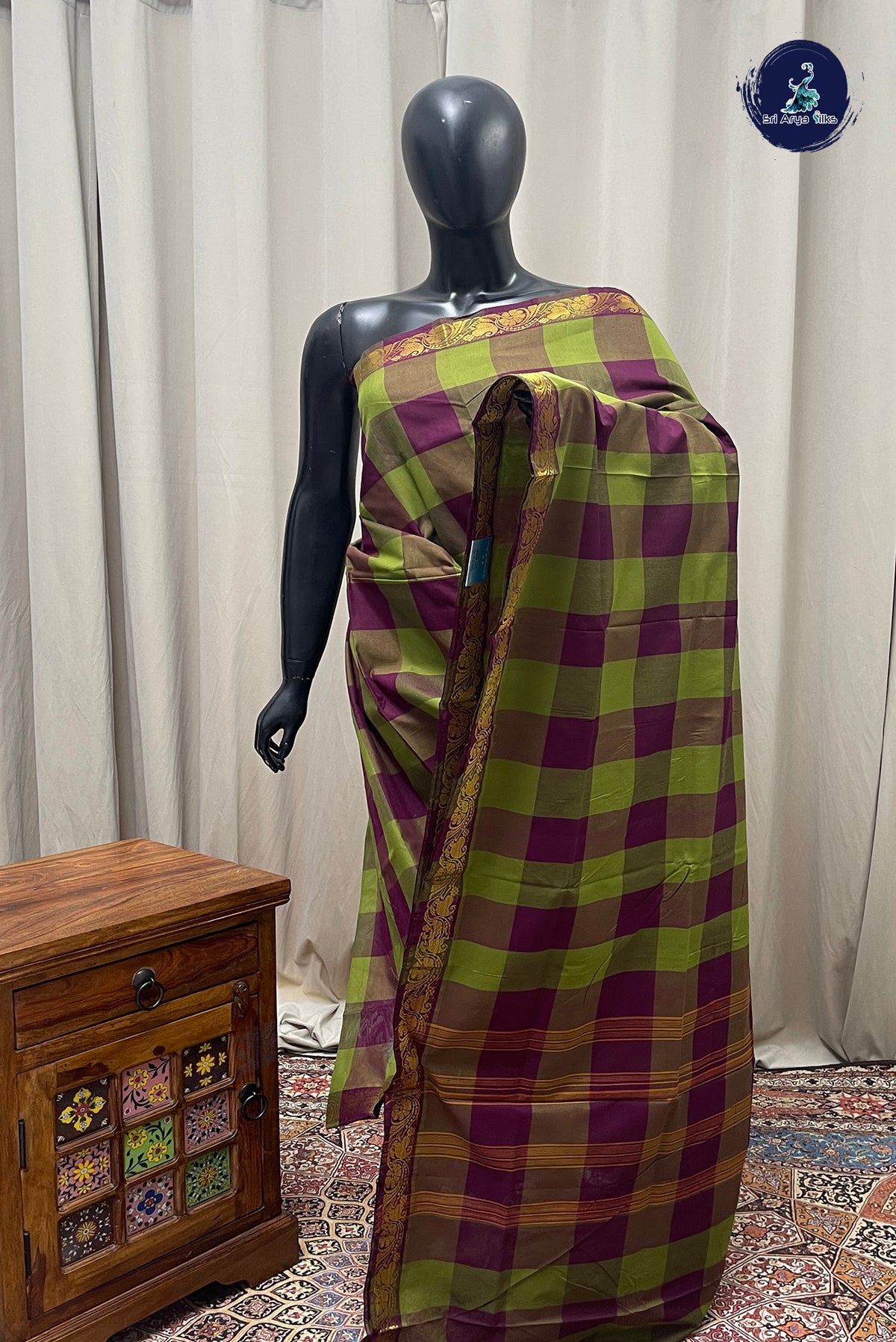 Multi Colour Chettinad Cotton Saree With Paalum Pazham Kattam Pattern