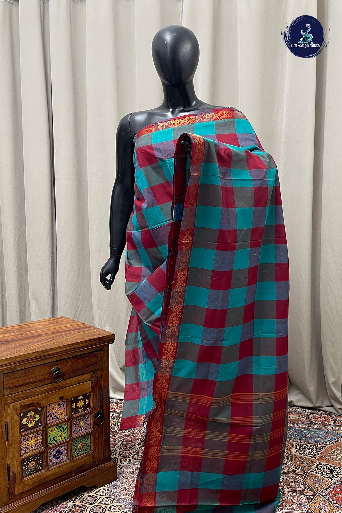 Multi Colour Chettinad Cotton Saree With Paalum Pazham Kattam Pattern