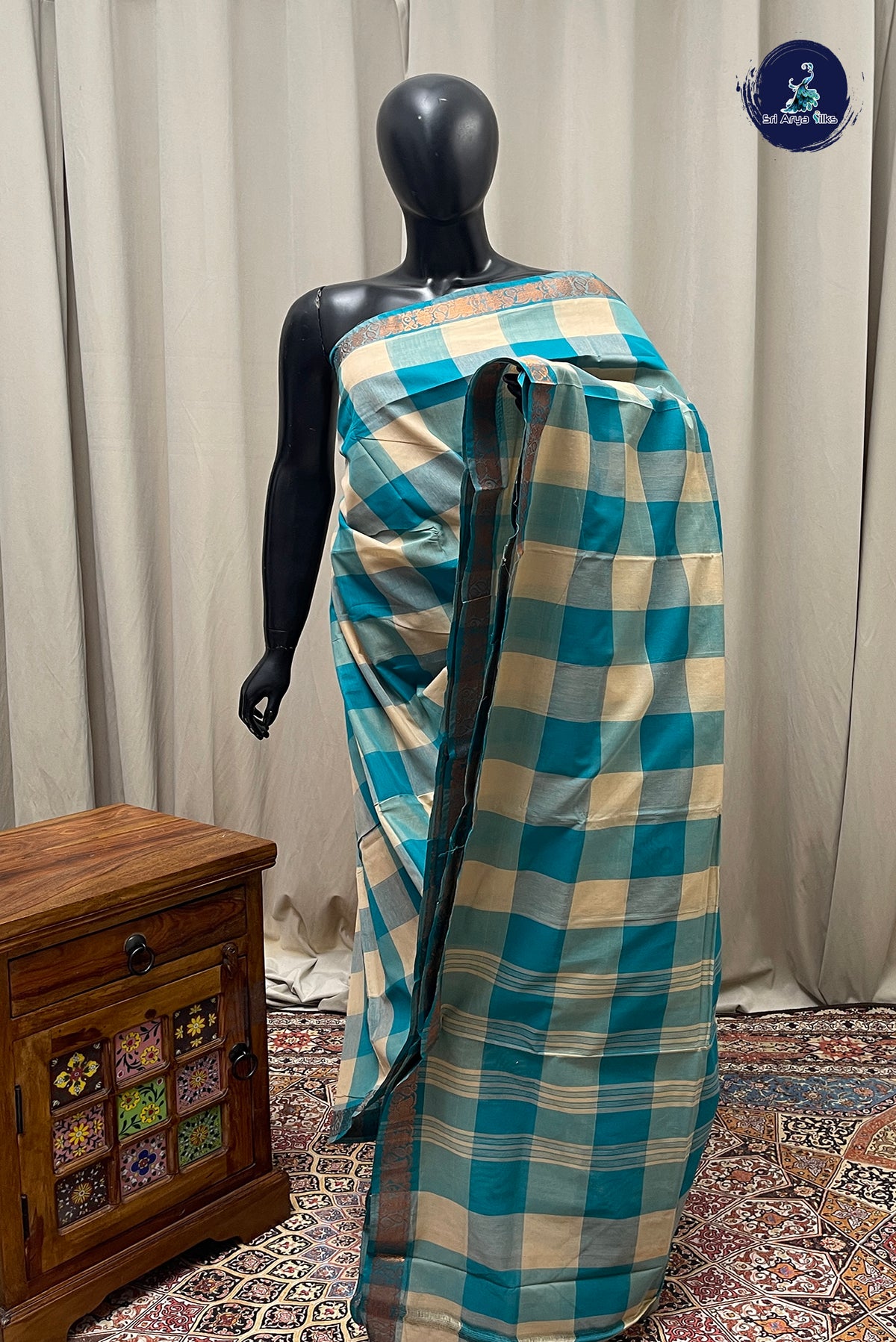 Multi Colour Chettinad Cotton Saree With Paalum Pazham Kattam Pattern