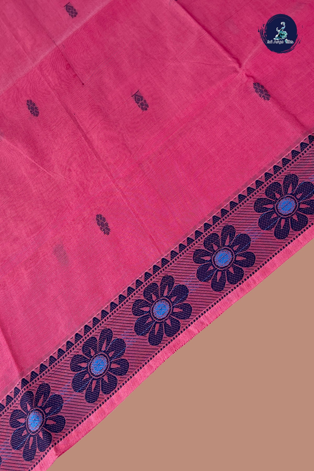 Pink Chettinad Cotton Saree With Buttas Pattern