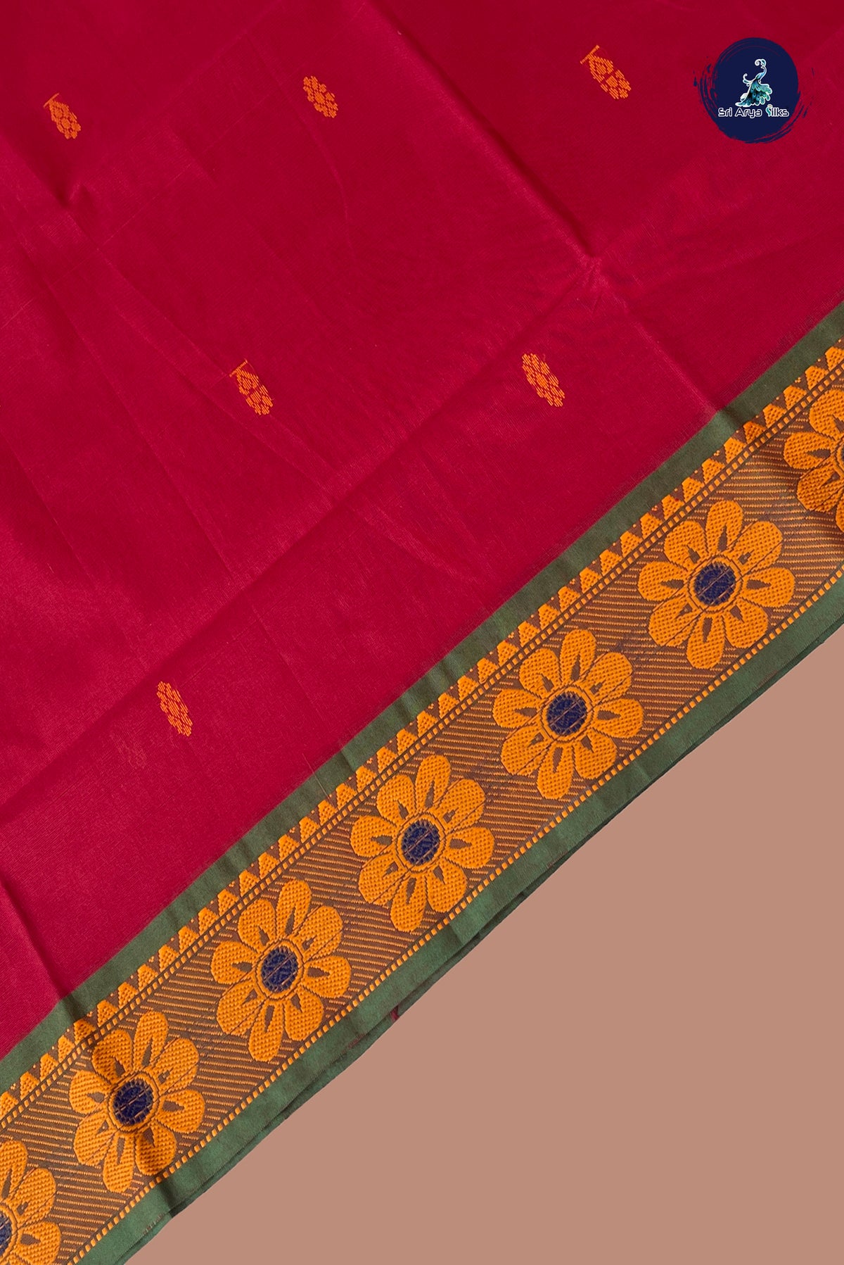 Maroon Chettinad Cotton Saree With Buttas Pattern
