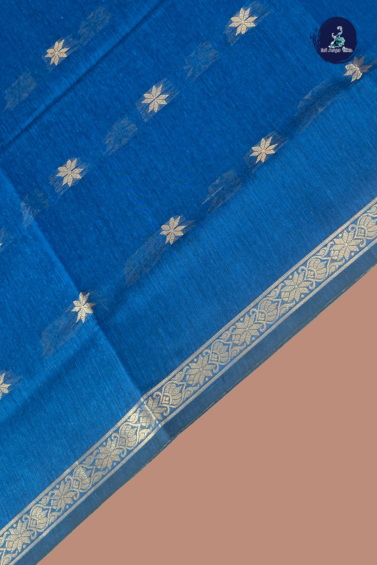 Blue Maheswari Silk Cotton Sarees With Zari Buttas Pattern