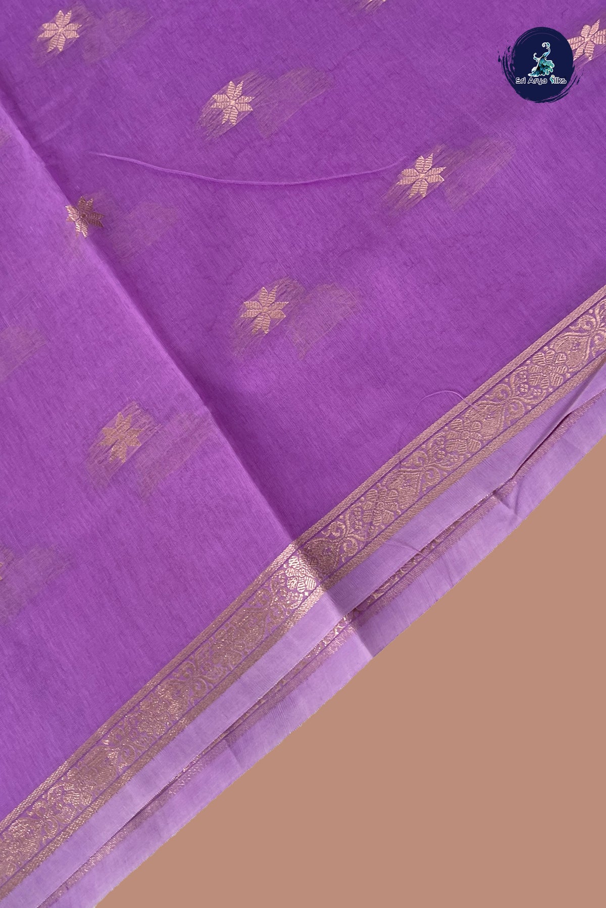 Lavender Maheswari Silk Cotton Sarees With Zari Buttas Pattern