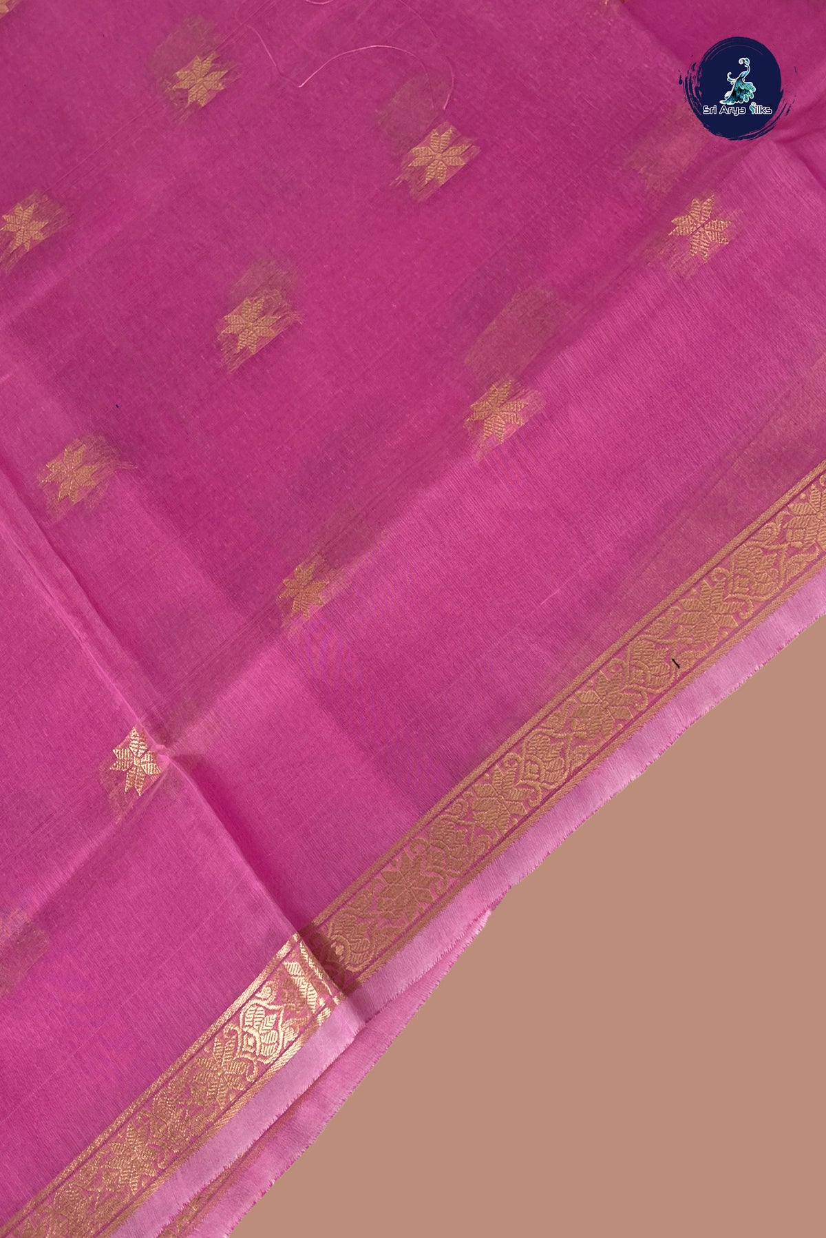 Pink Maheswari Silk Cotton Sarees With Zari Buttas Pattern