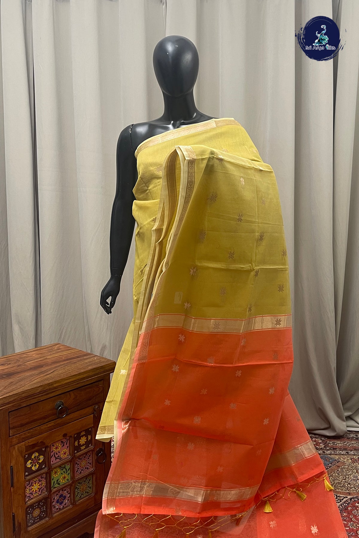 Chikku Shade Maheswari Silk Cotton Sarees With Zari Buttas Pattern