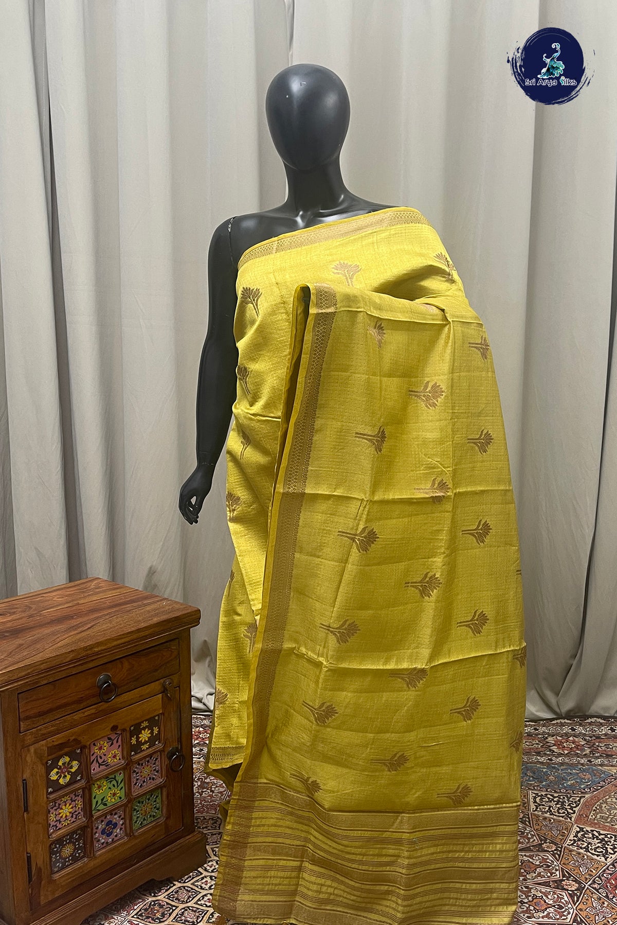Yellow Semi Tussar Saree With Zari Woven Pattern