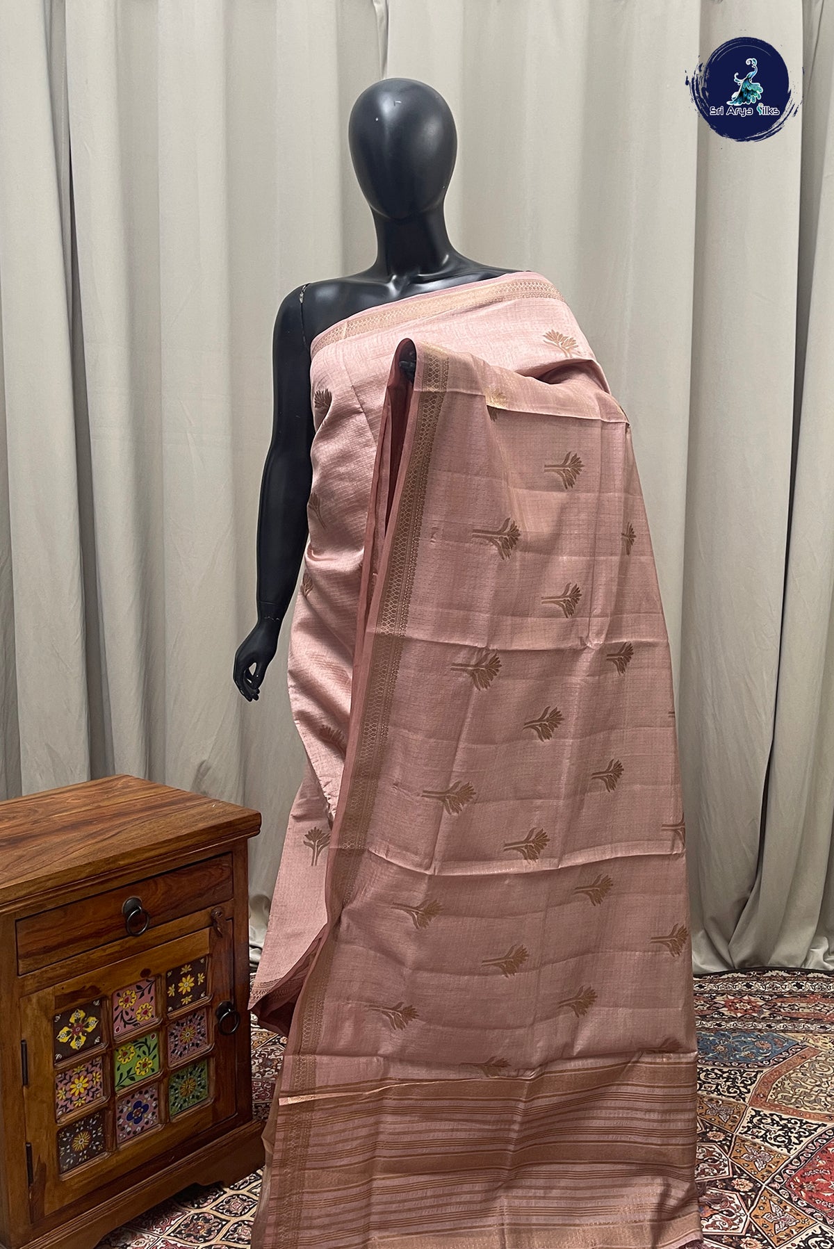 Pastel Shade Semi Tussar Saree With Zari Woven Pattern