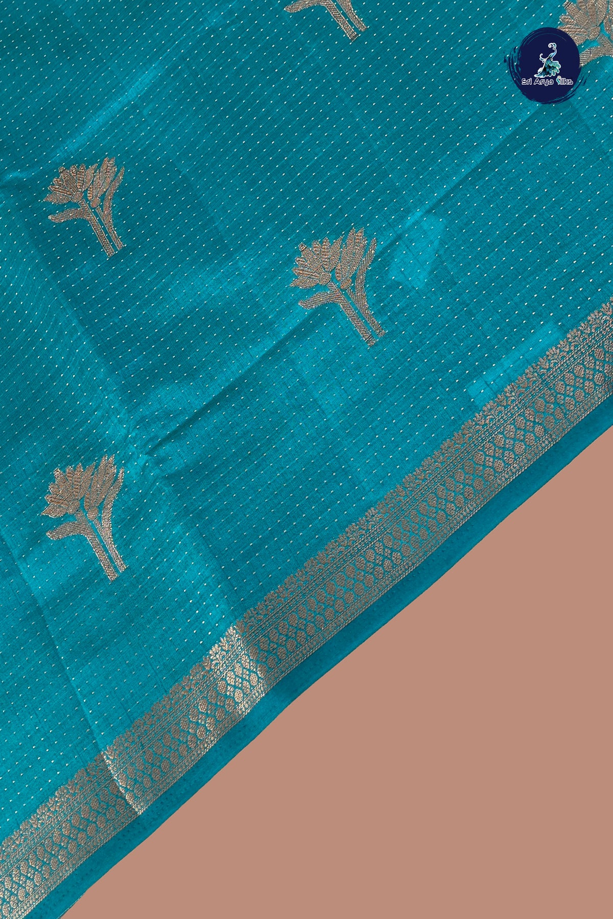 Teal Blue Semi Tussar Saree With Zari Woven Pattern