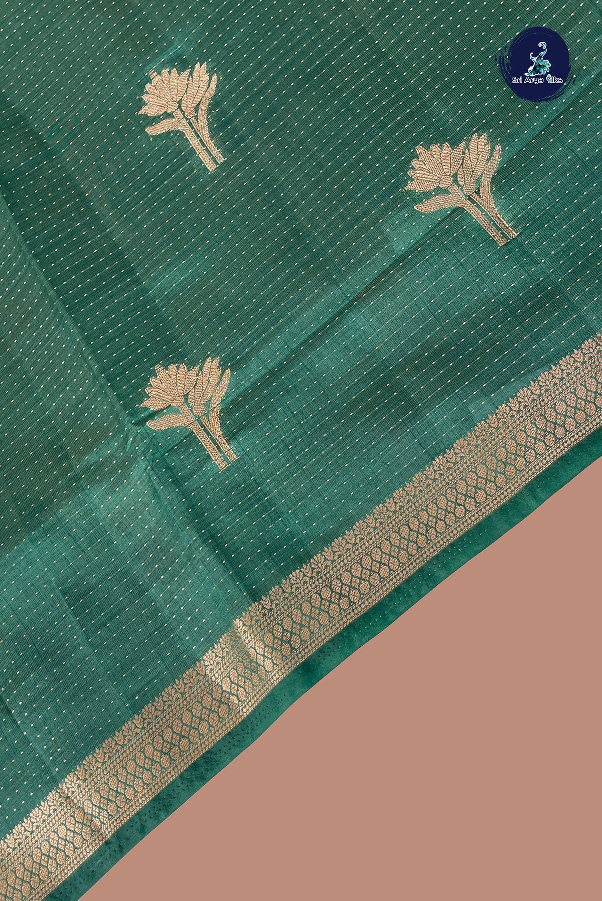 Dark Green Semi Tussar Saree With Zari Woven Pattern