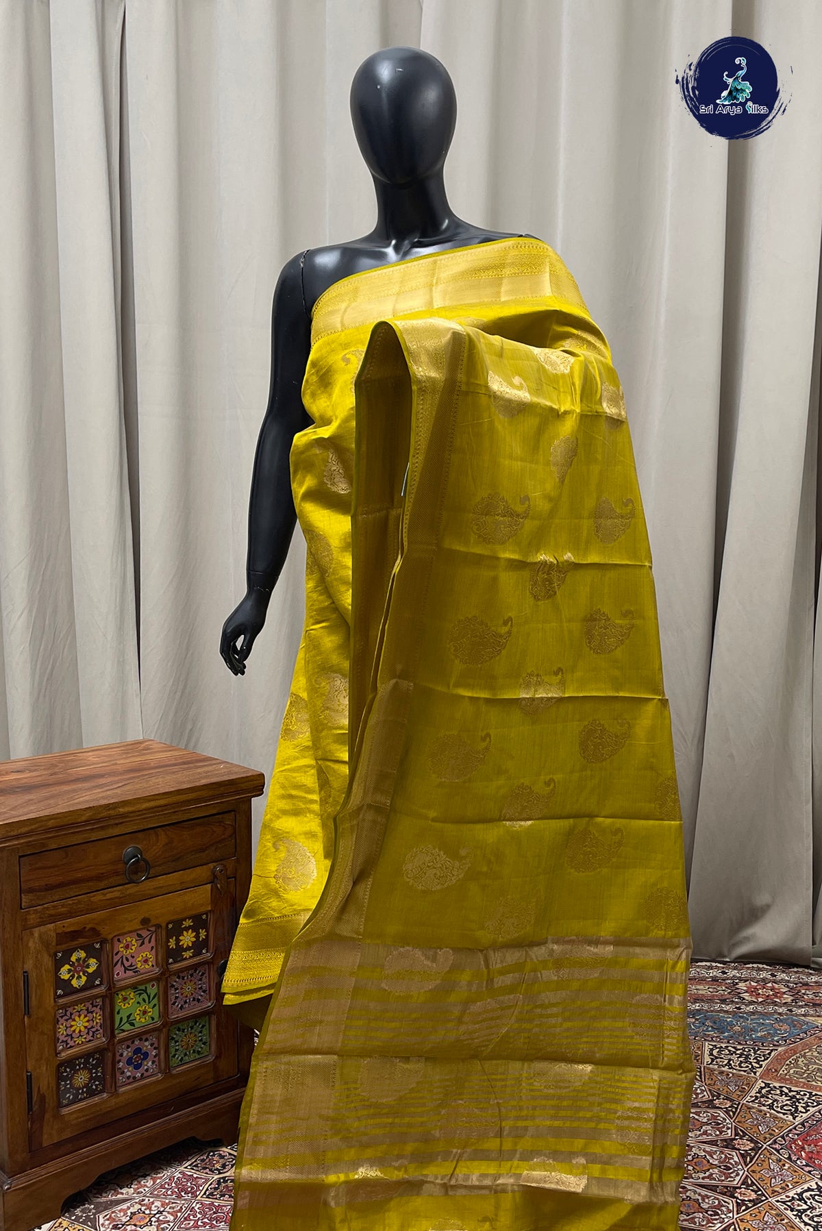 Yellow Semi Tussar Saree With Zari Buttas Pattern