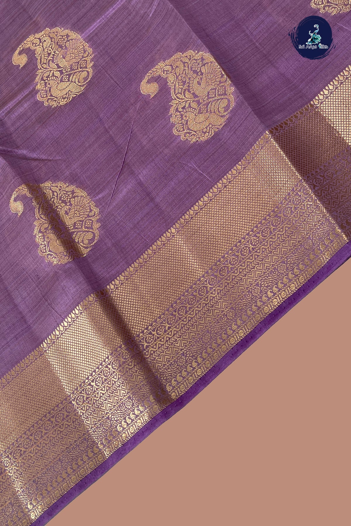 Lavender Semi Tussar Saree With Zari Buttas Pattern