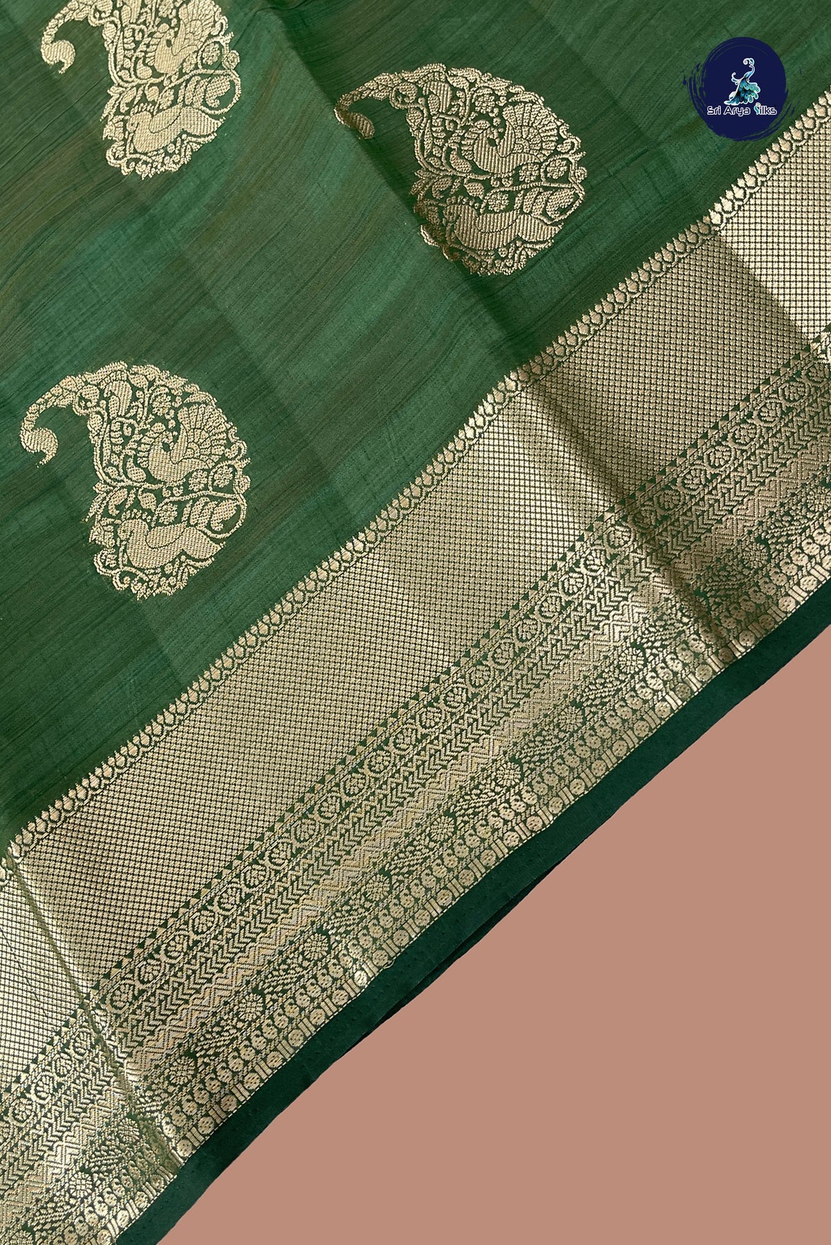 Green Semi Tussar Saree With Zari Buttas Pattern