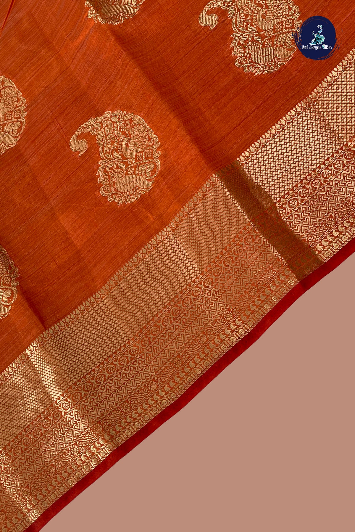 Orange Semi Tussar Saree With Zari Buttas Pattern