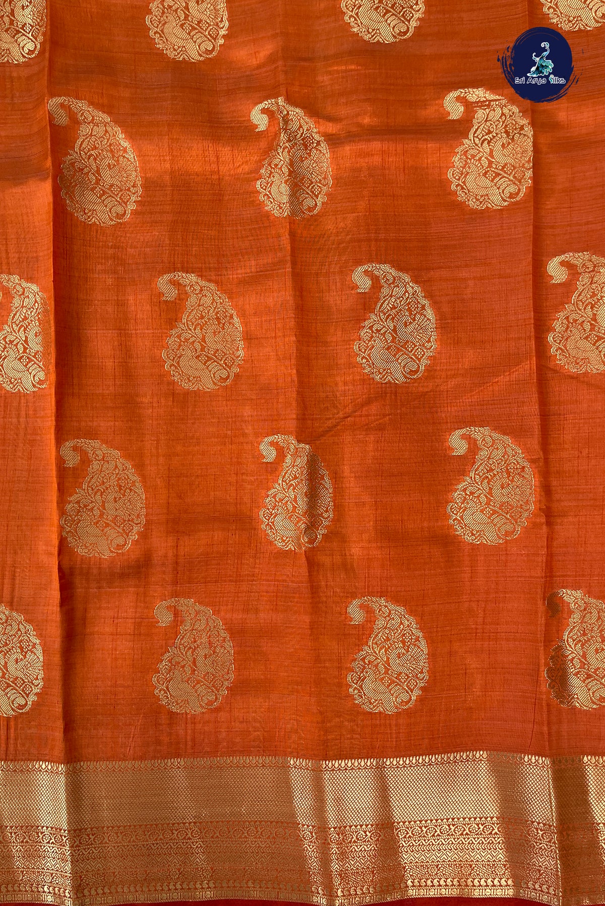 Orange Semi Tussar Saree With Zari Buttas Pattern