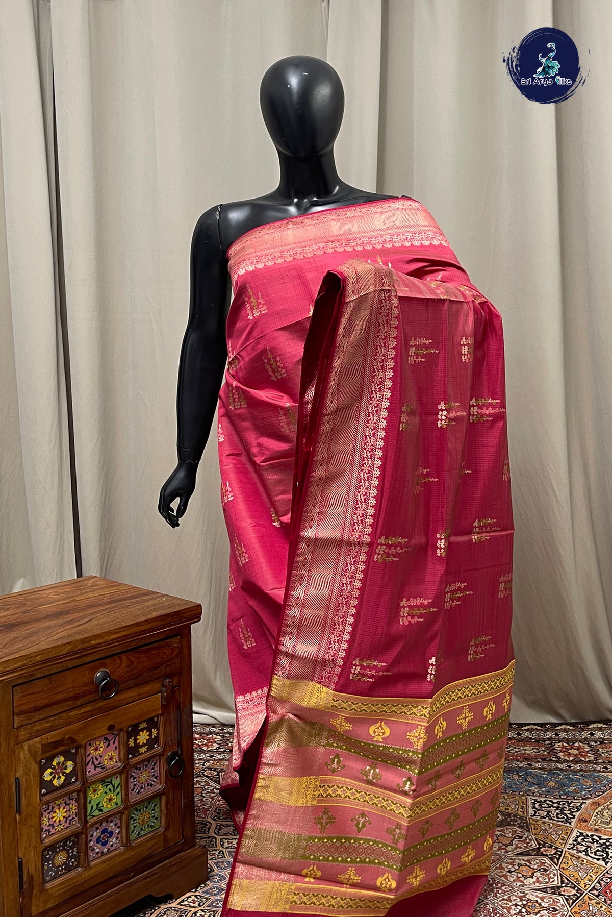 Pink Semi Tussar Saree With Zari Buttas Pattern