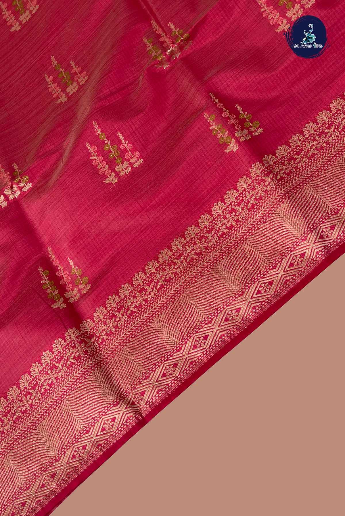 Pink Semi Tussar Saree With Zari Buttas Pattern
