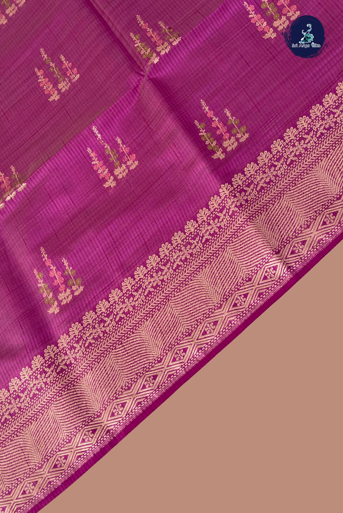 Magenta Purple Semi Tussar Saree With Zari Buttas Pattern