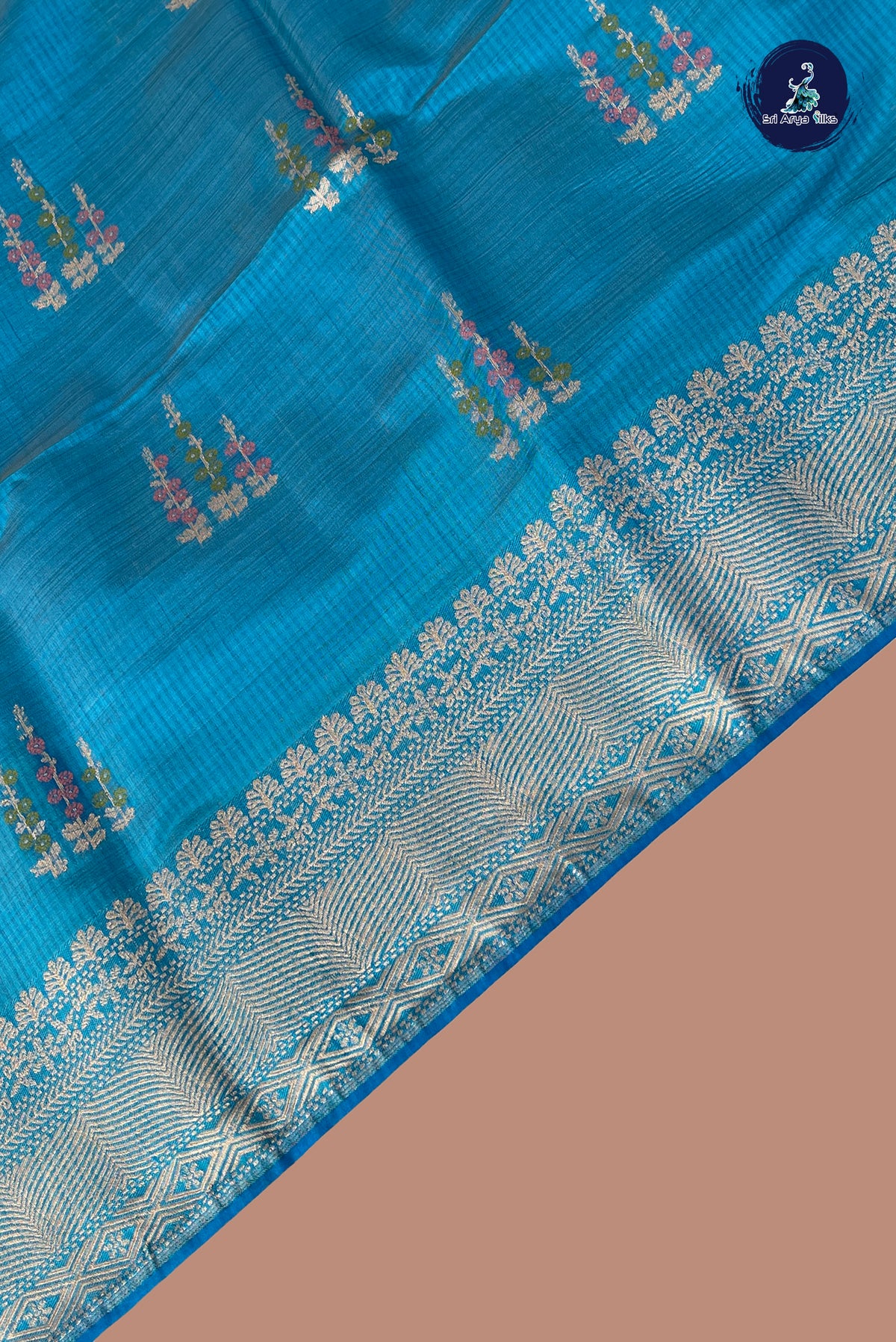 Blue Semi Tussar Saree With Zari Buttas Pattern