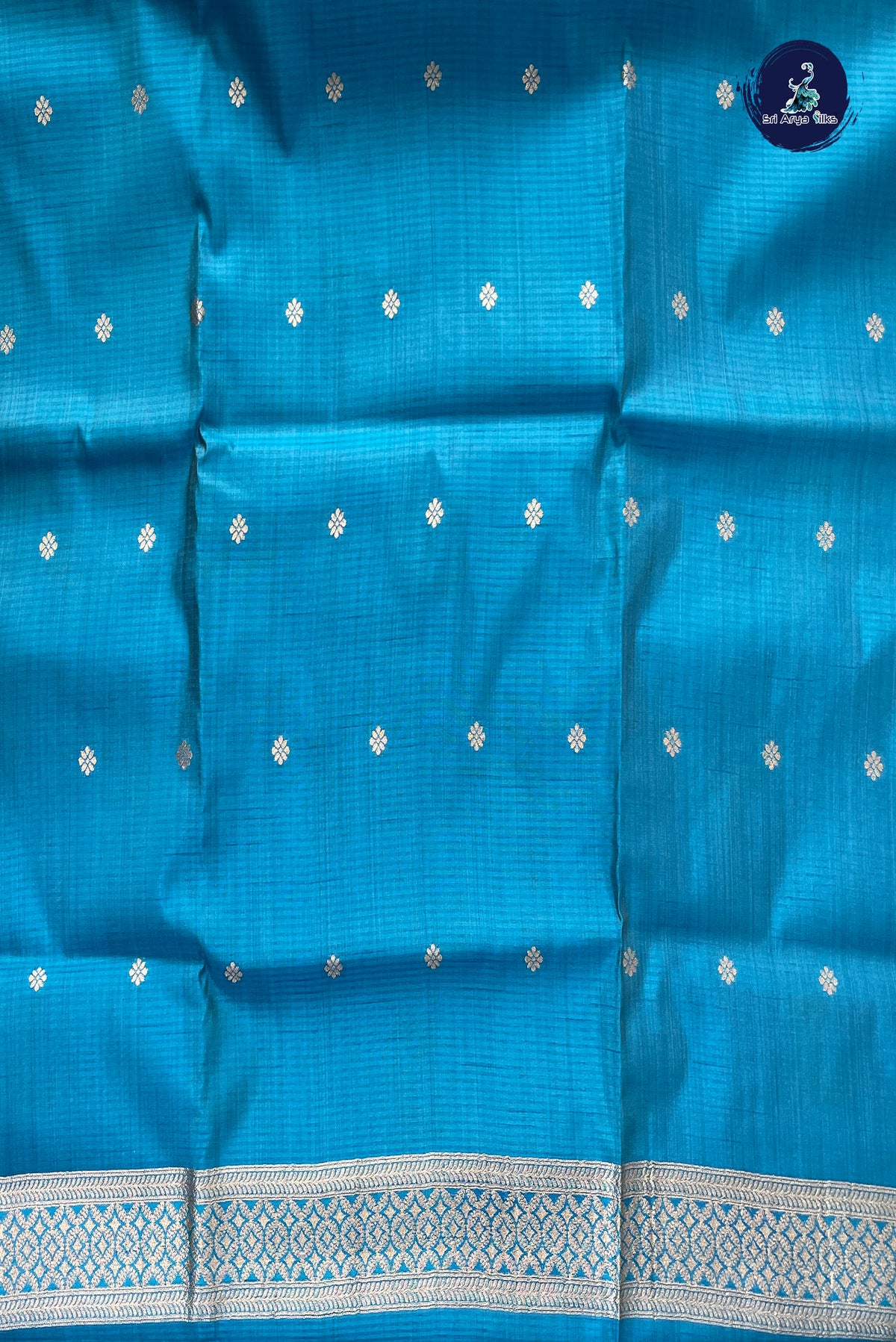 Blue Semi Tussar Saree With Zari Buttas Pattern