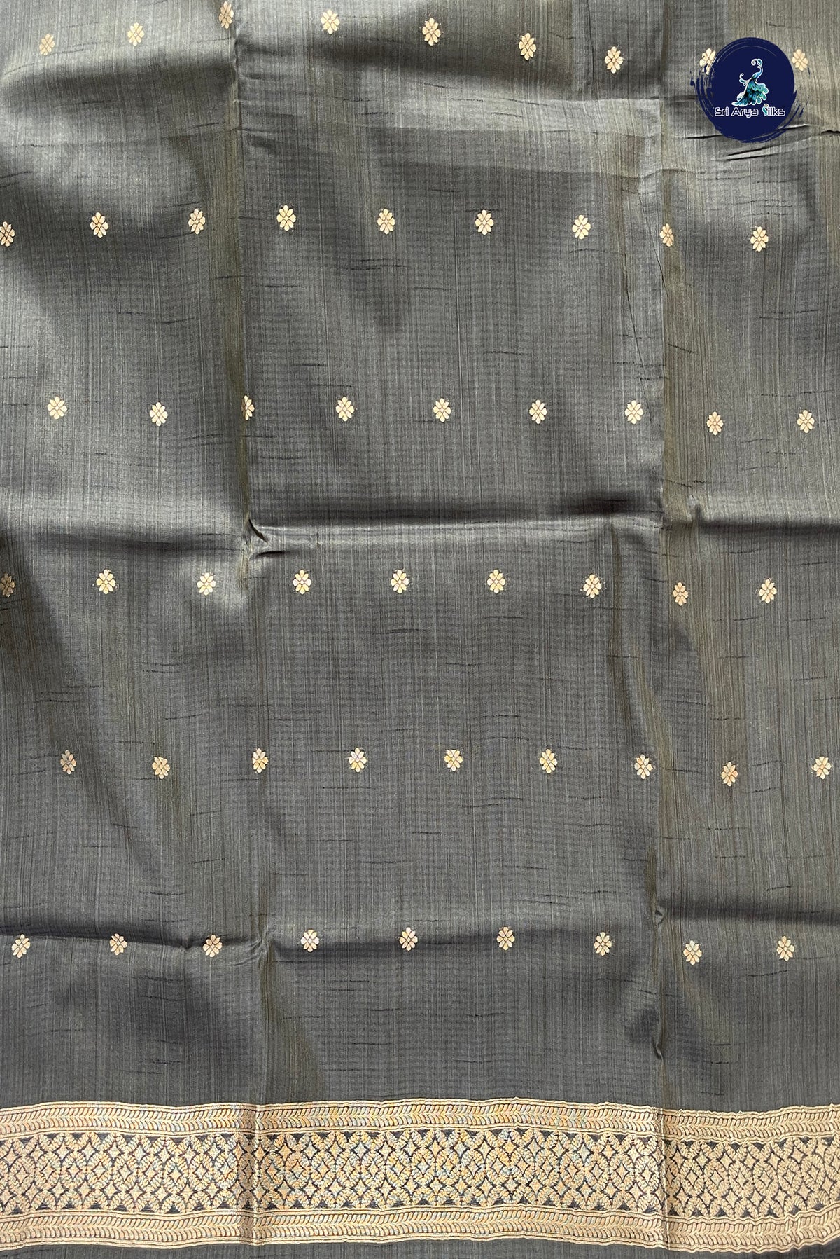 Elephant Grey Semi Tussar Saree With Zari Buttas Pattern