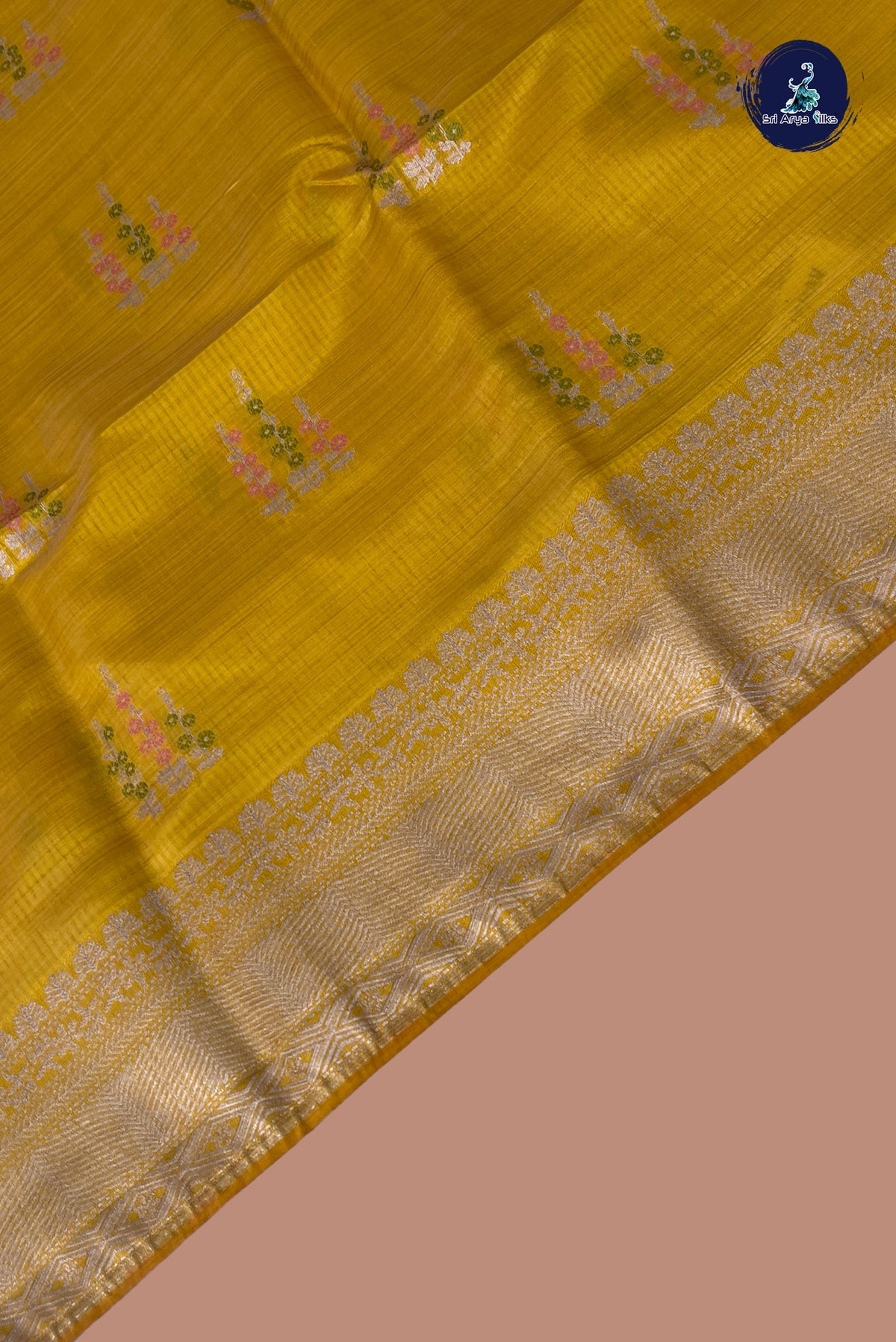 Yellow Semi Tussar Saree With Zari Buttas Pattern